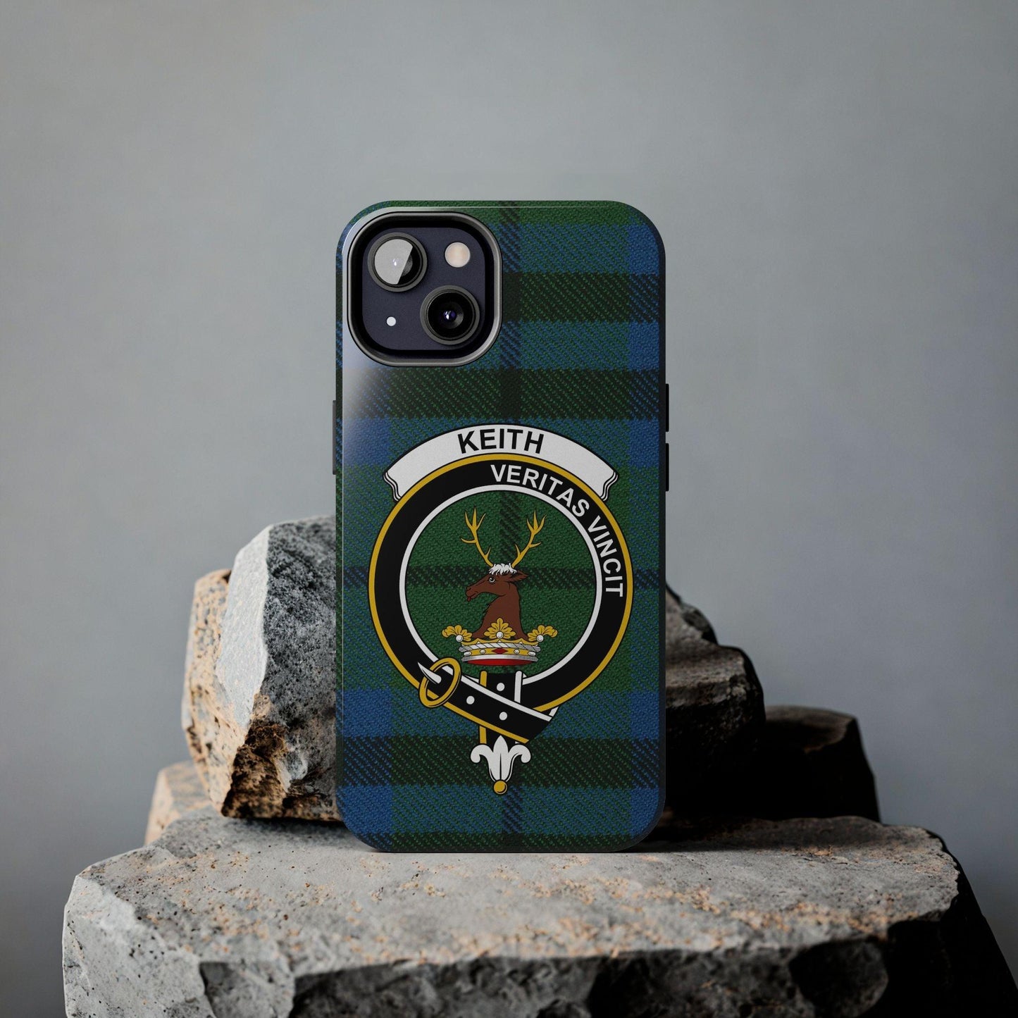 Keith Clan Crest on Tartan Background Cell Phone Case - Celtic Ancestry Gifts