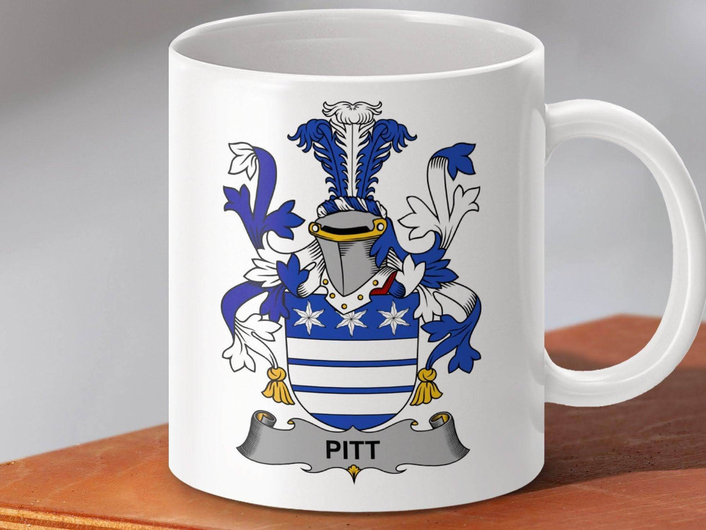Pitt Family Coat of Arms Crest Shield Mug - Celtic Ancestry Gifts