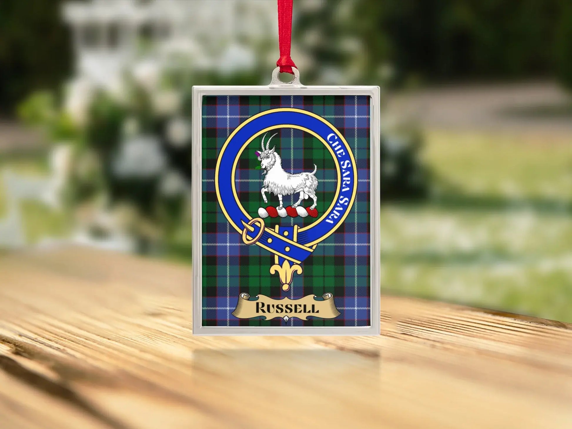 Russell Crest Clan Tartan Personalized Ornament product type