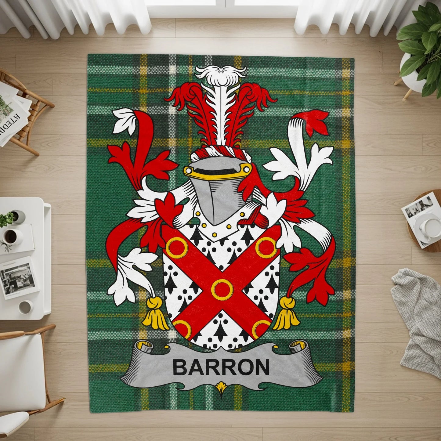 Personalized Barron Family Crest Plaid Pattern Rug product