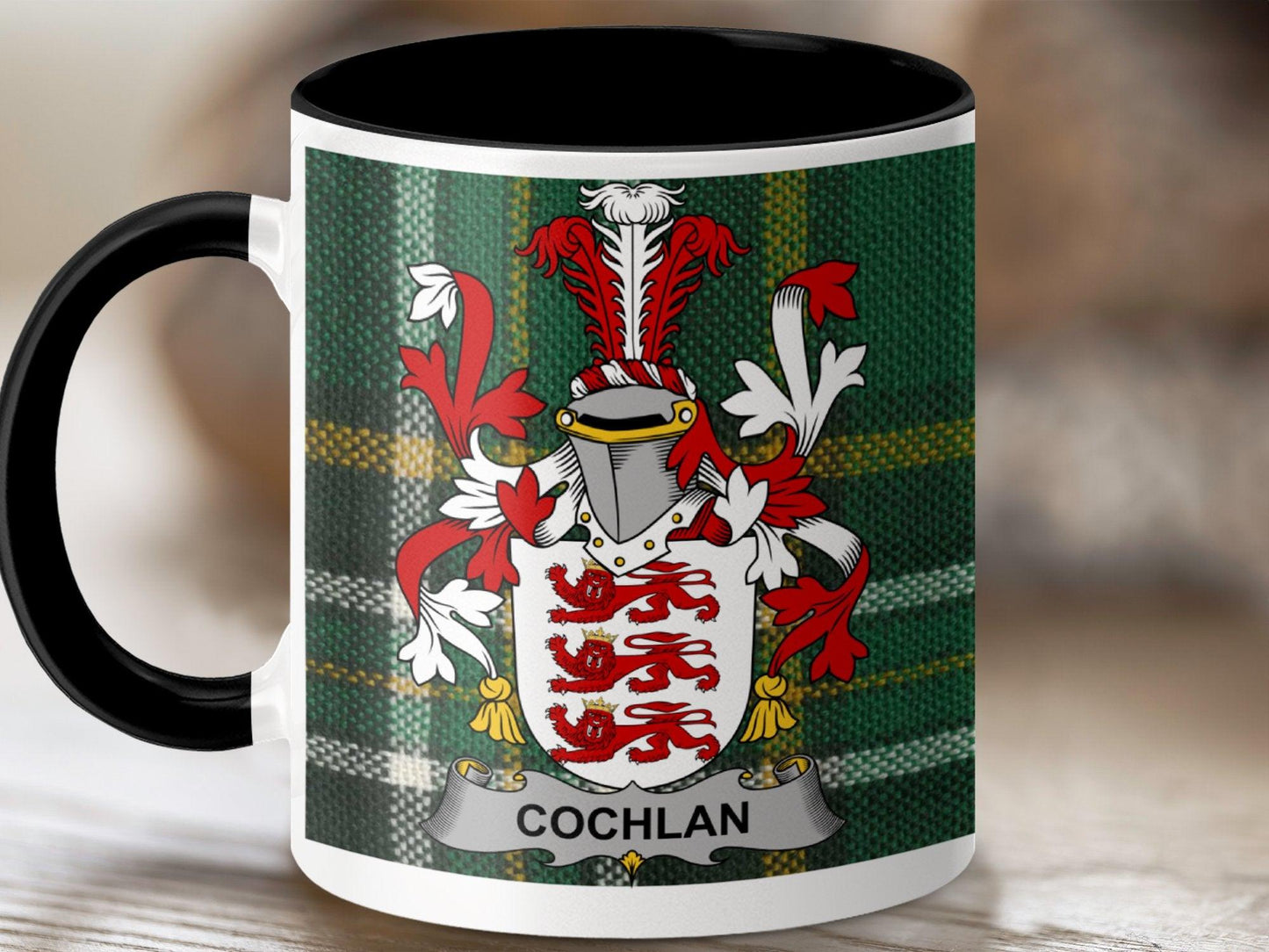 Cochlan Surname Family Crest Irish Tartan Mug - Celtic Ancestry Gifts