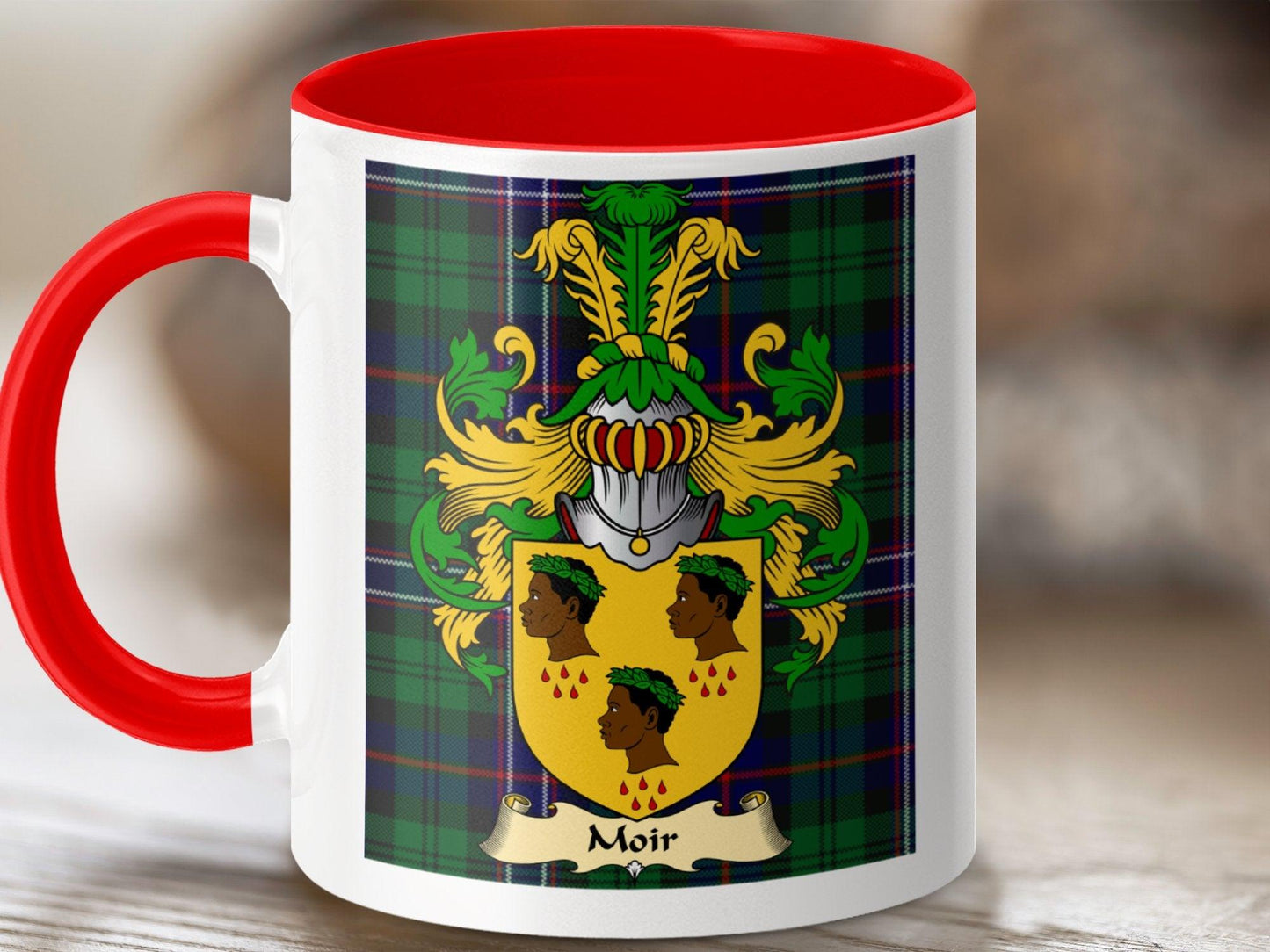 Moir Clan Surname Coat Of Arms Tartan Mug - Celtic Ancestry Gifts