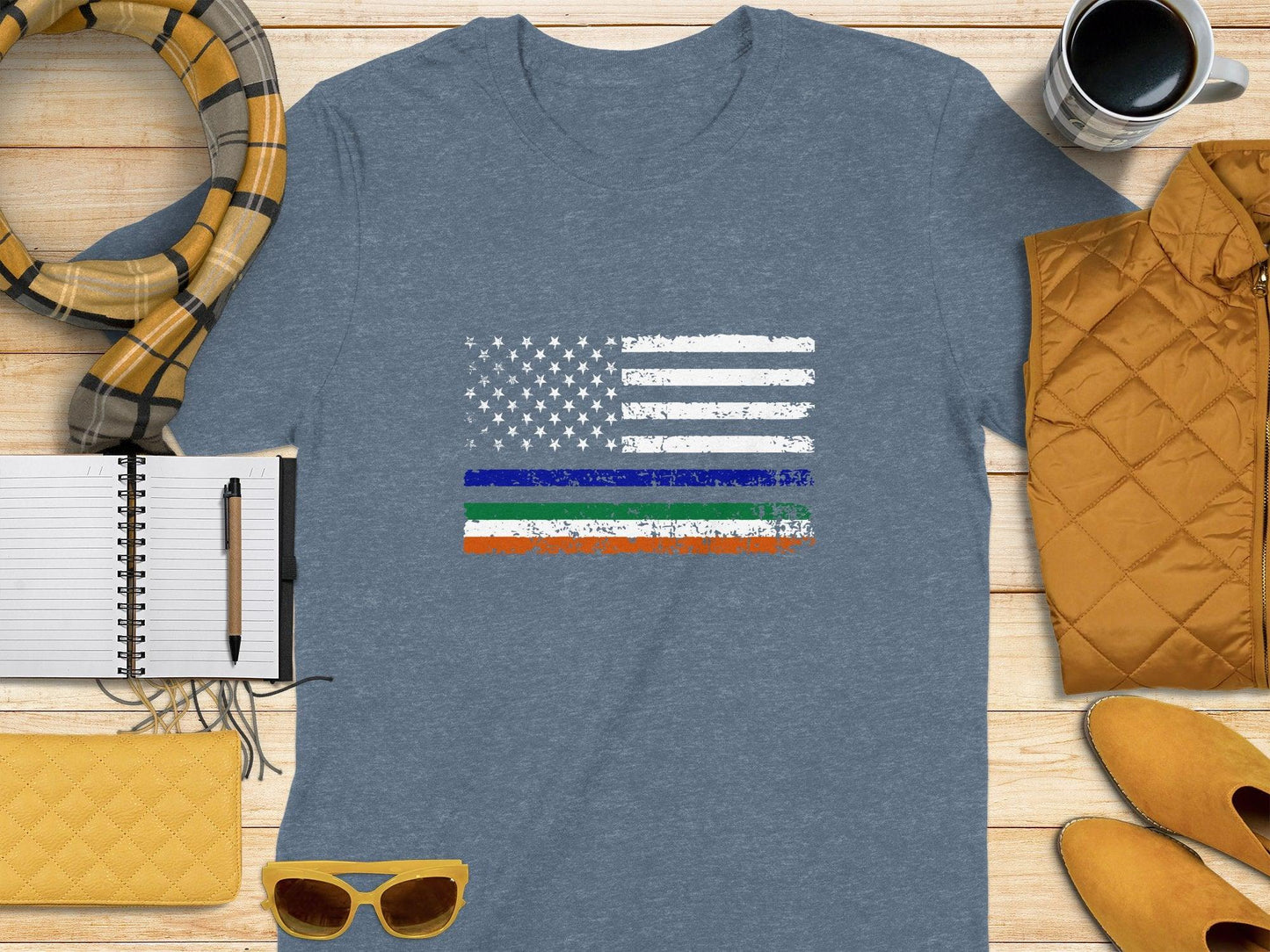 Distressed American Flag with Stripes Graphic Design t-shirt - Celtic Ancestry Gifts