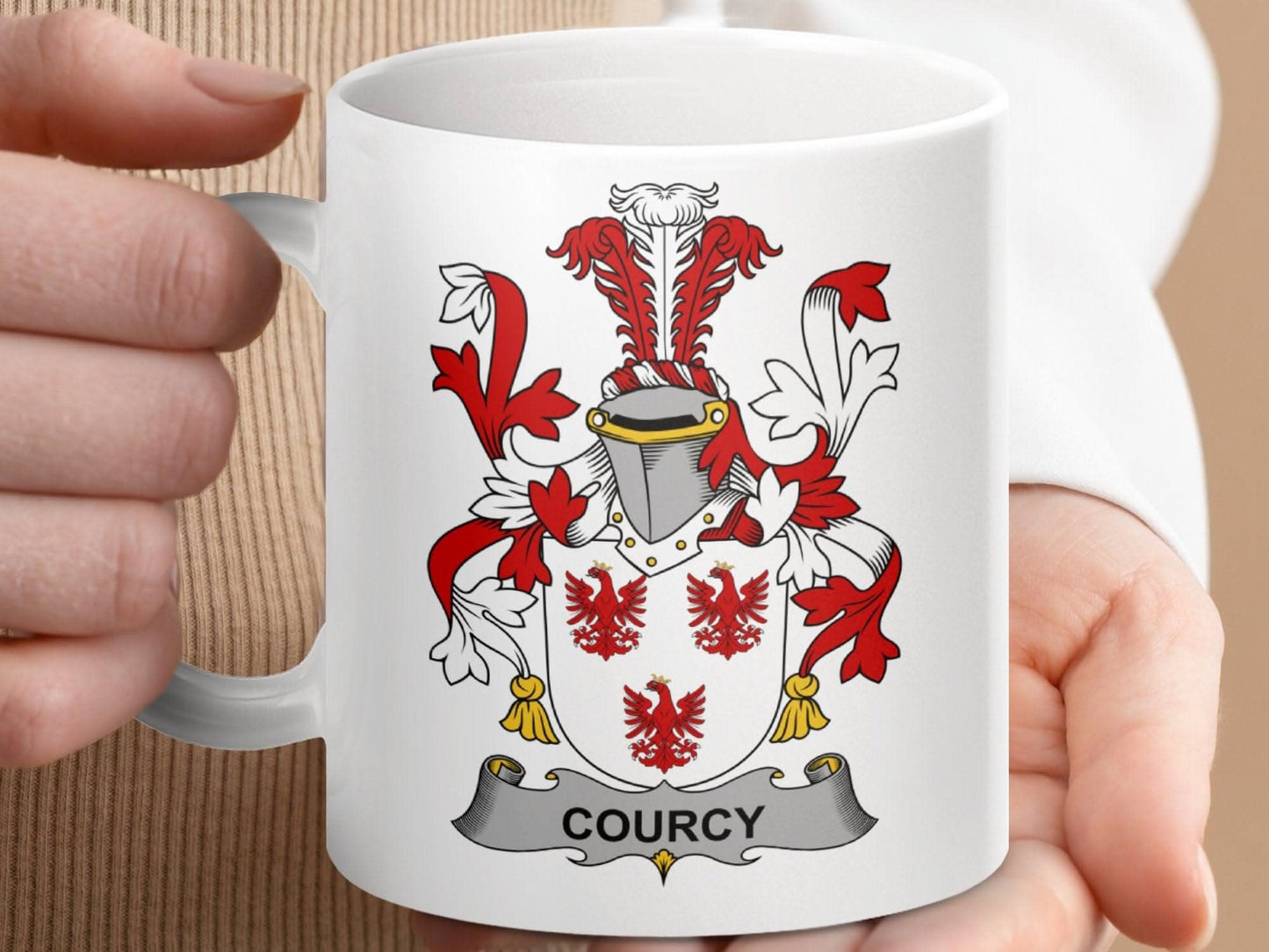 Courcy Surname Irish Family Crest Mug - Celtic Ancestry Gifts