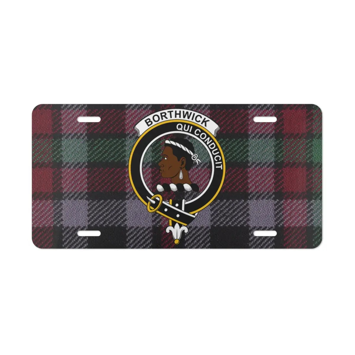 Borthwick Qui Conduit License Plate Plaid Design product