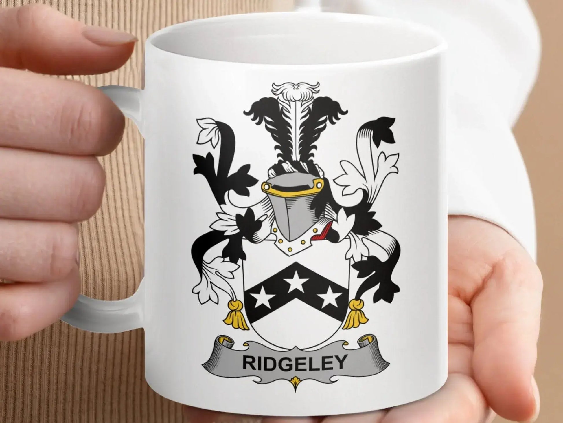 Ridgeley Family Crest Coat of Arms Mug - Celtic Ancestry Gifts