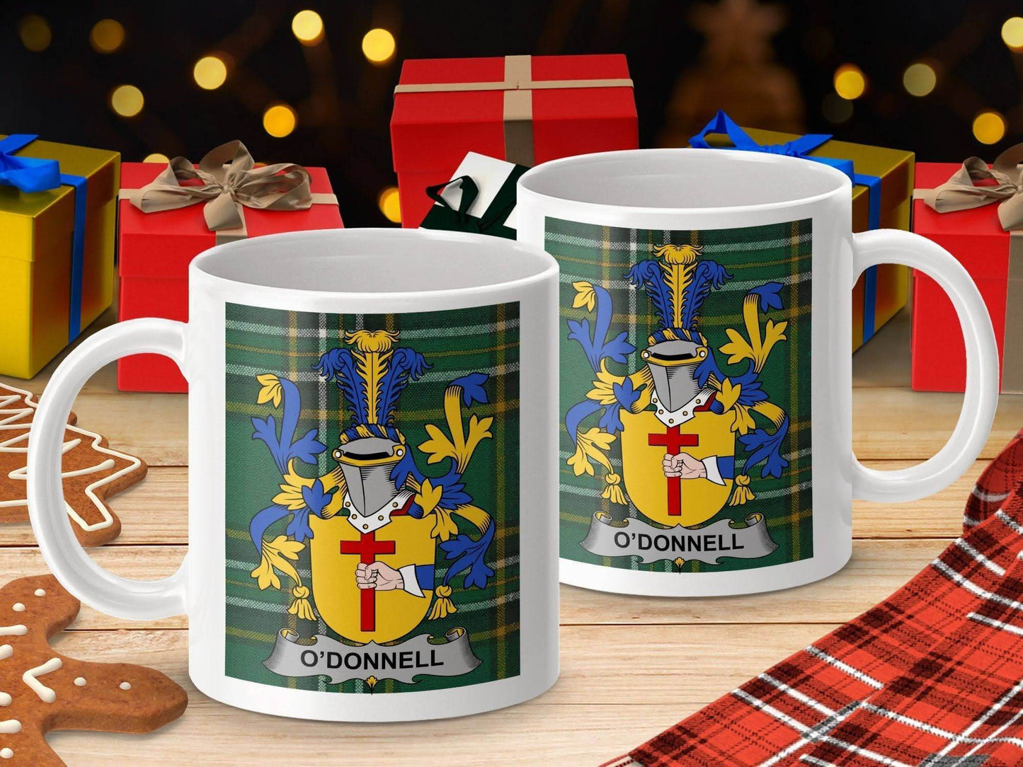 O'Donnell Surname Family Crest Irish Tartan Mug - Celtic Ancestry Gifts