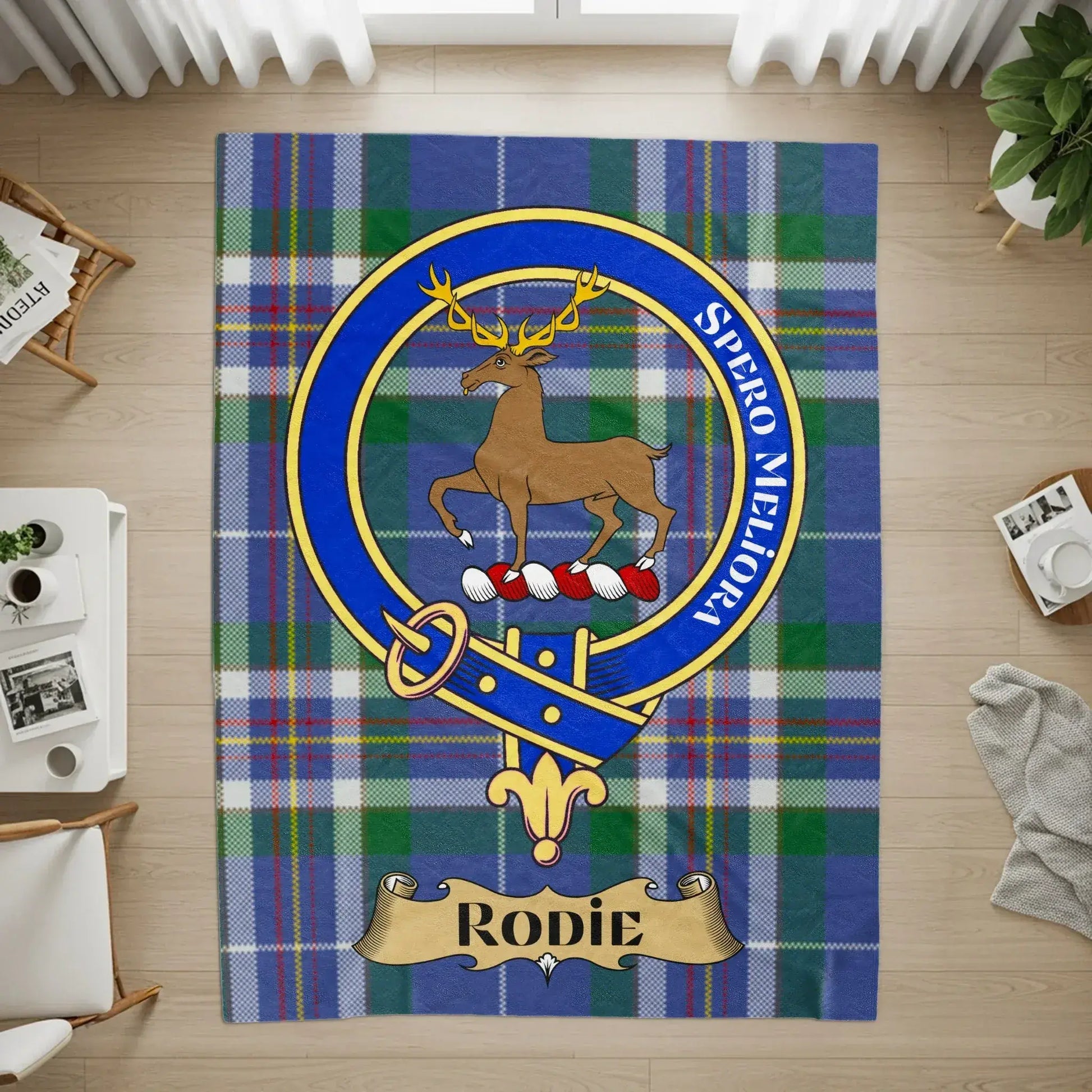 Spero Meliora Stag Crest Plaid Decorative Rug product