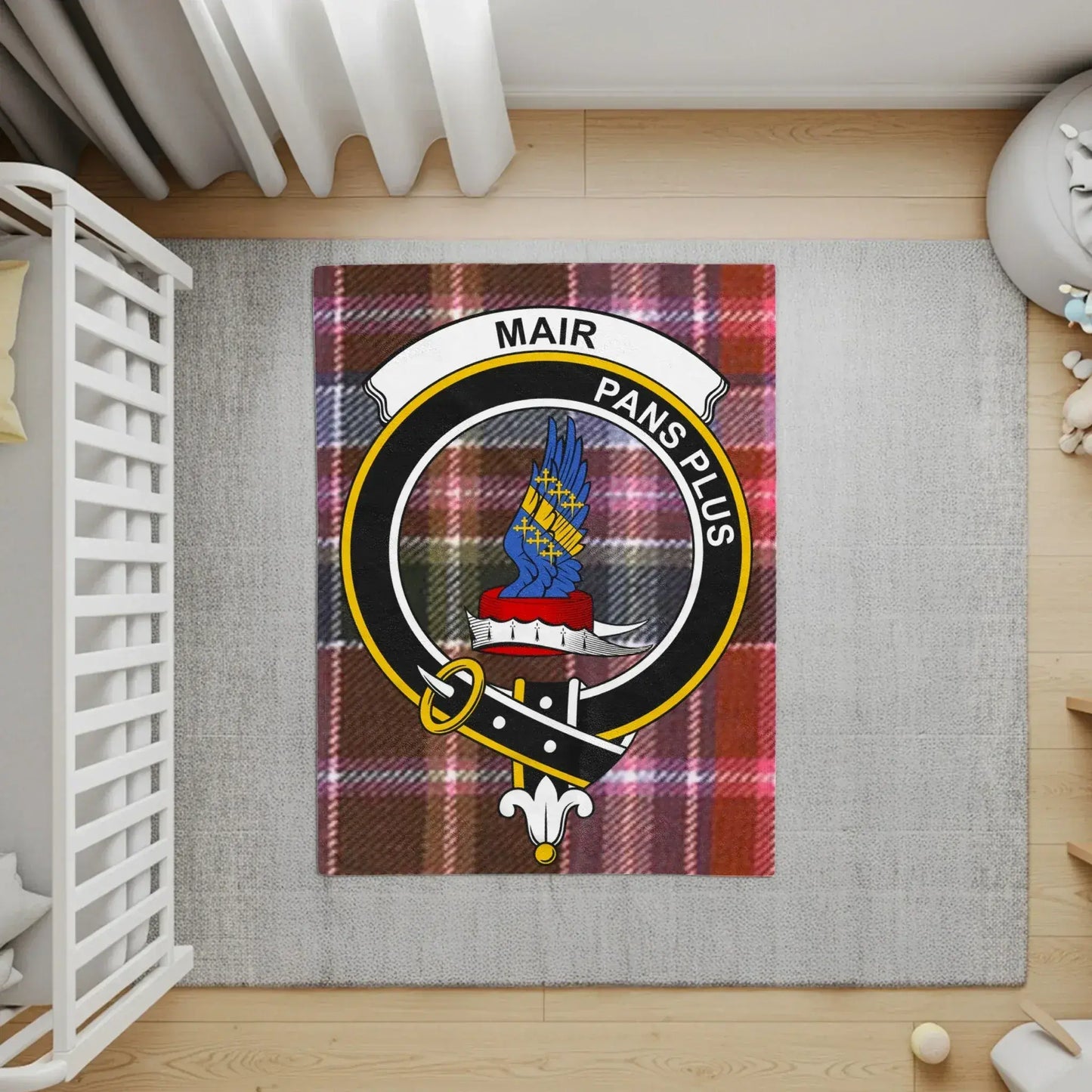 Red and White Plaid Crest Design Baby Blanket product