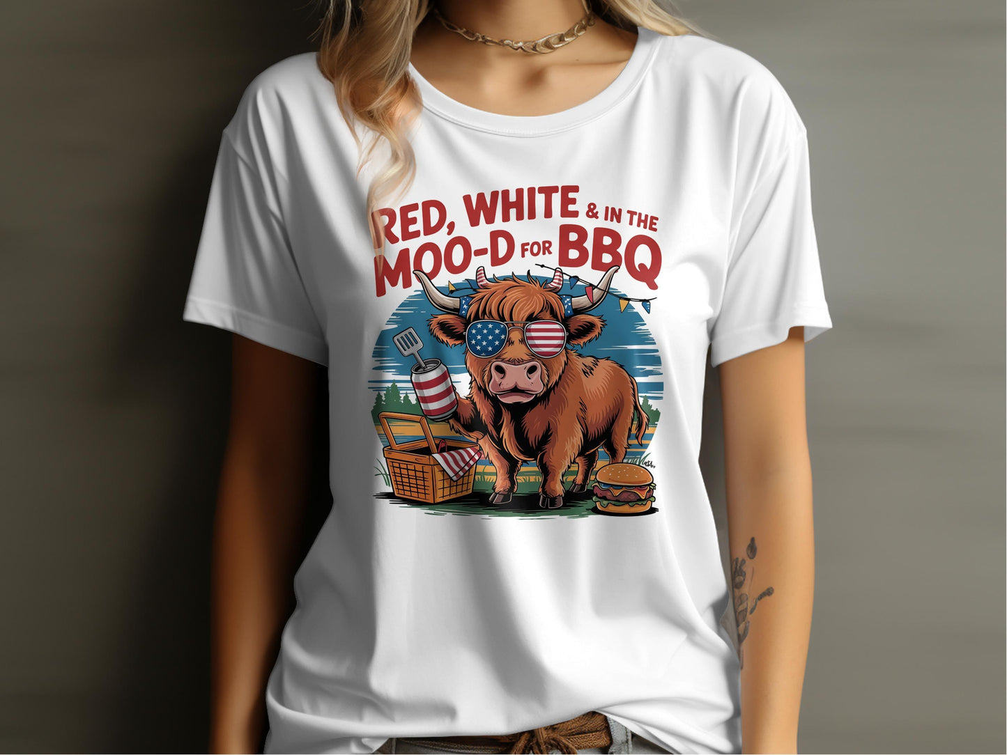 Patriotic Cow BBQ Graphic T-Shirt Funny Summer Design T-Shirt - Celtic Ancestry Gifts