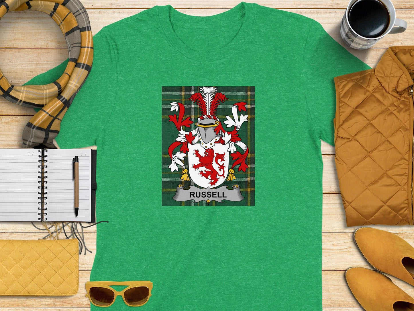 Russell Family Crest Tartan T-Shirt - Celtic Ancestry Gifts