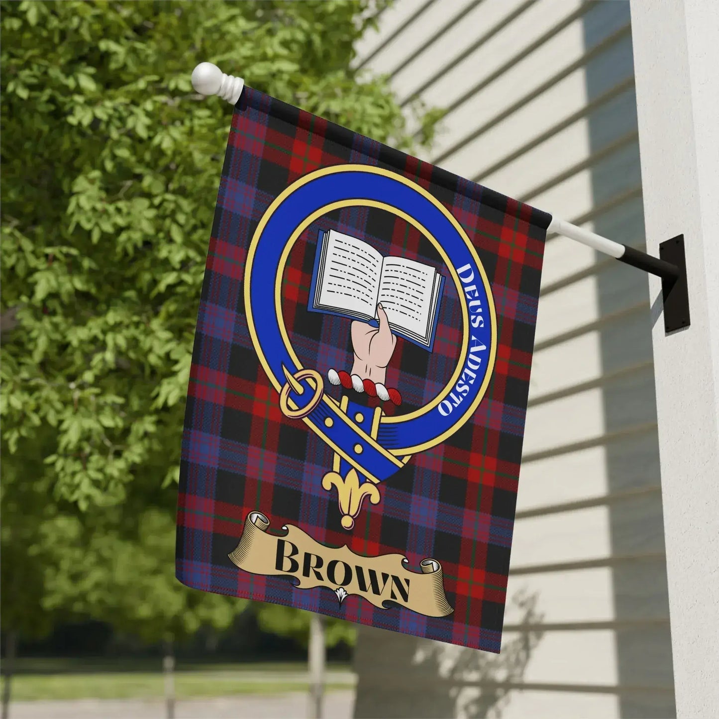 Brown Family Crest Plaid Print Flag product