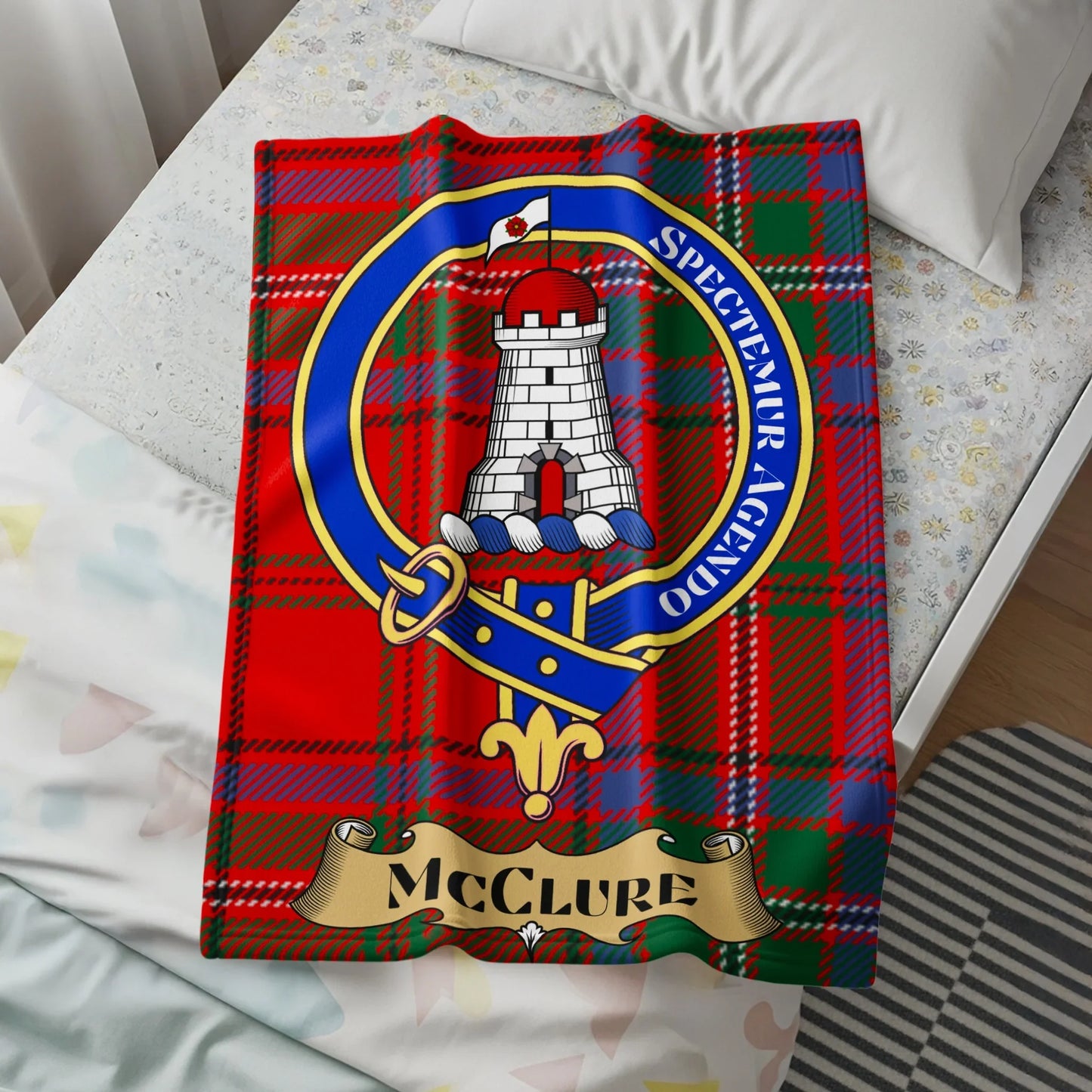 Red Tartan Blanket with McClure Crest Design product