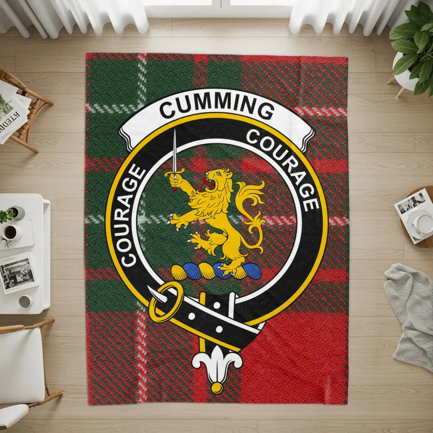 Cumming Courage Lion Family Crest Tartan Blanket product type