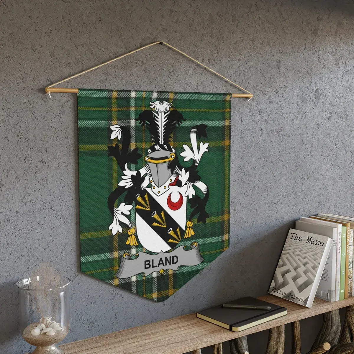 Custom Coat of Arms Family Crest Green Plaid Tapestry Product