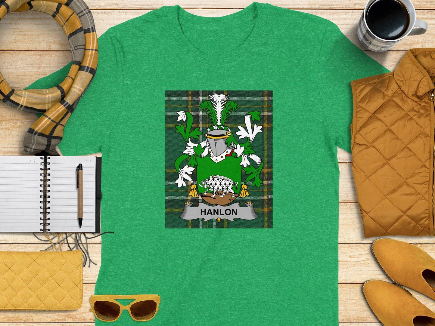 Hanlon Family Crest Irish Tartan T-Shirt - Celtic Ancestry Gifts