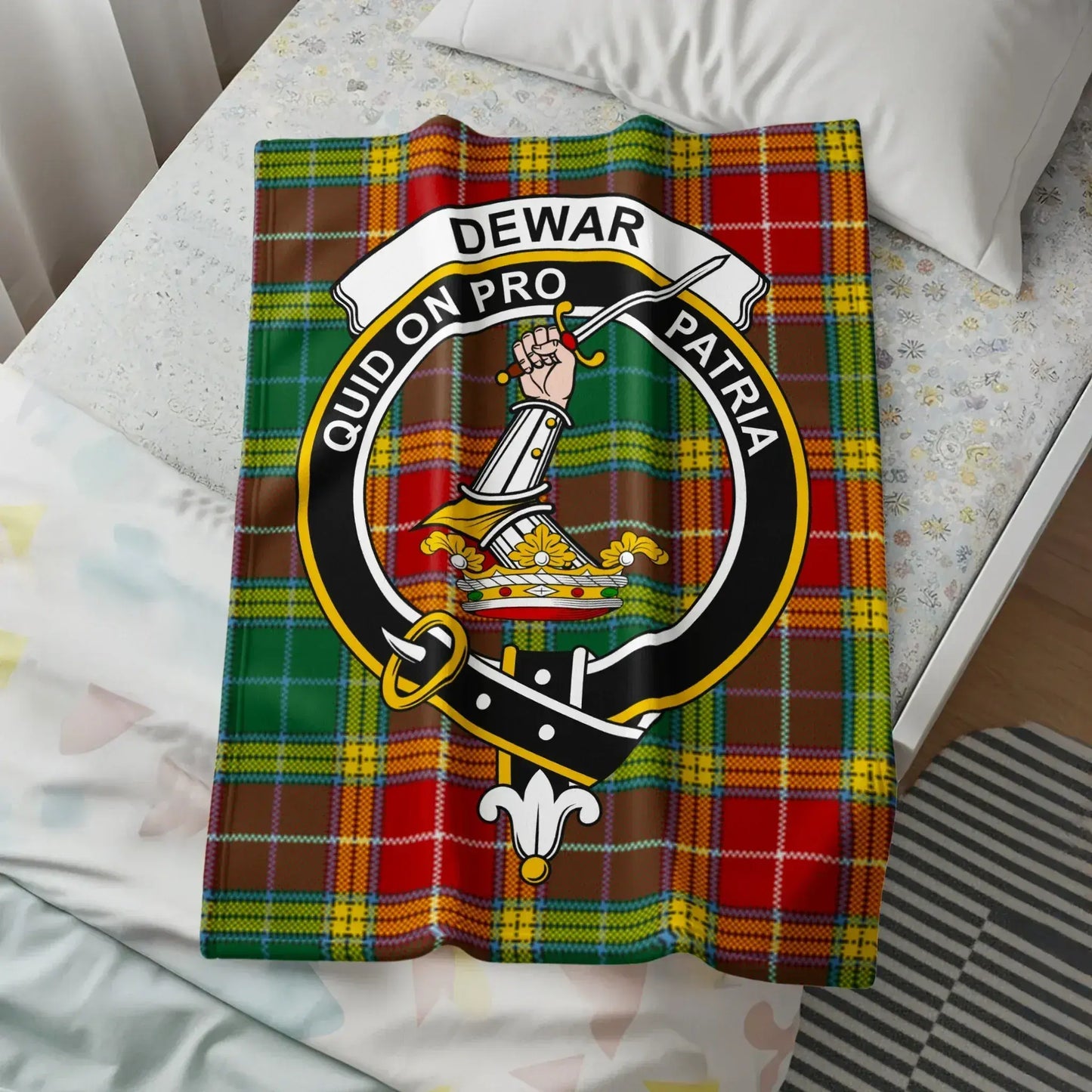 Dewar Quid On Pro Patria Emblem on Plaid Blanket product