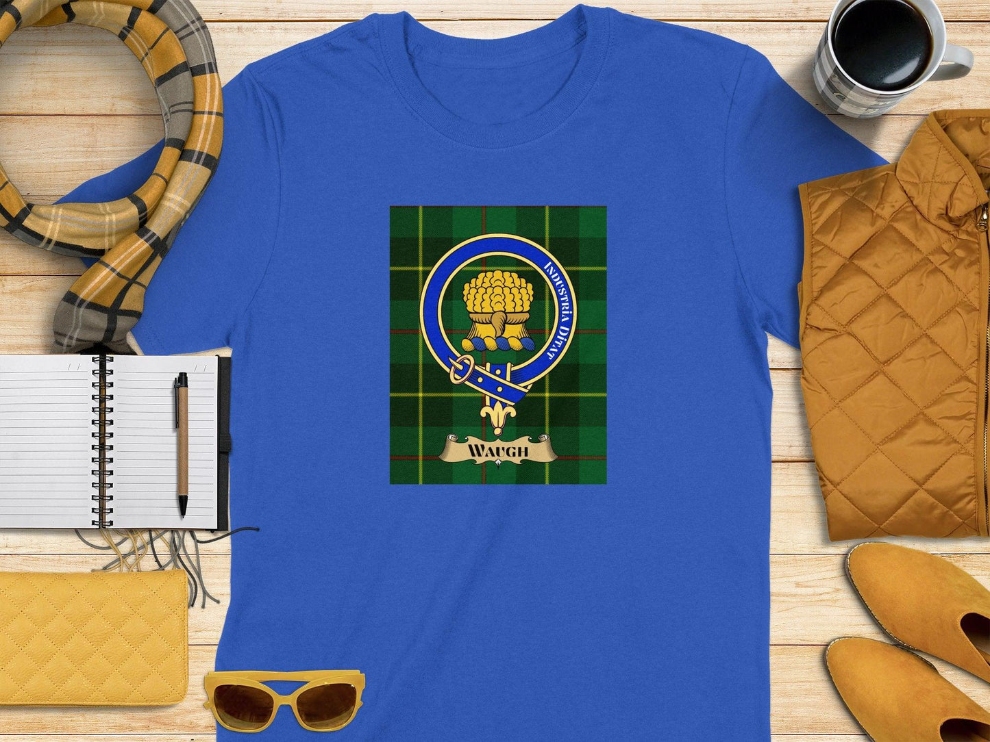 Industriam Ditat Waugh Clan Crest Scottish Tartan T-Shirt - Celtic Ancestry Gifts