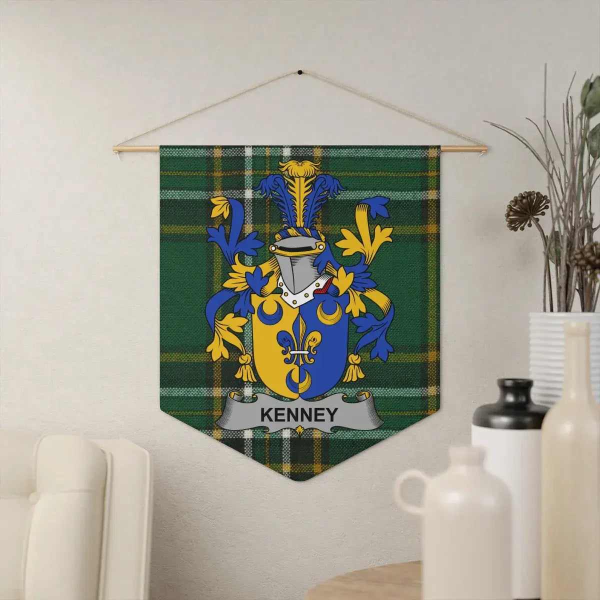 Kenney Family Crest on Traditional Plaid Tapestry product