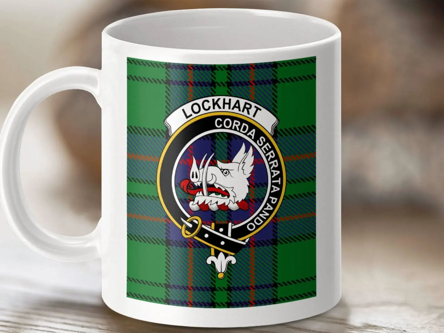 Unique Green Plaid Lockhart Clan Emblem Coffee Mug product