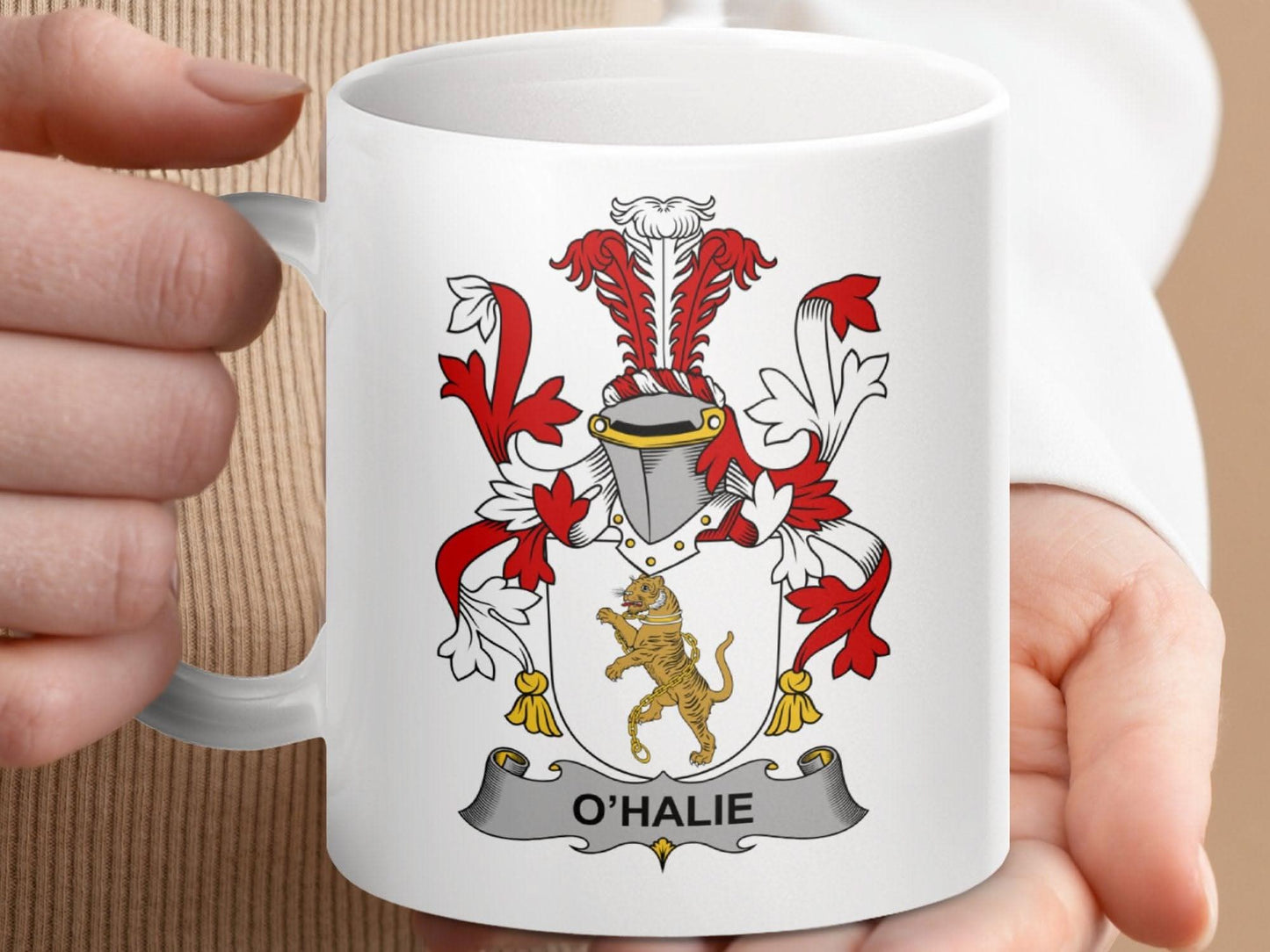 O Halie Irish Surname Family Crest Shield Design Mug - Celtic Ancestry Gifts