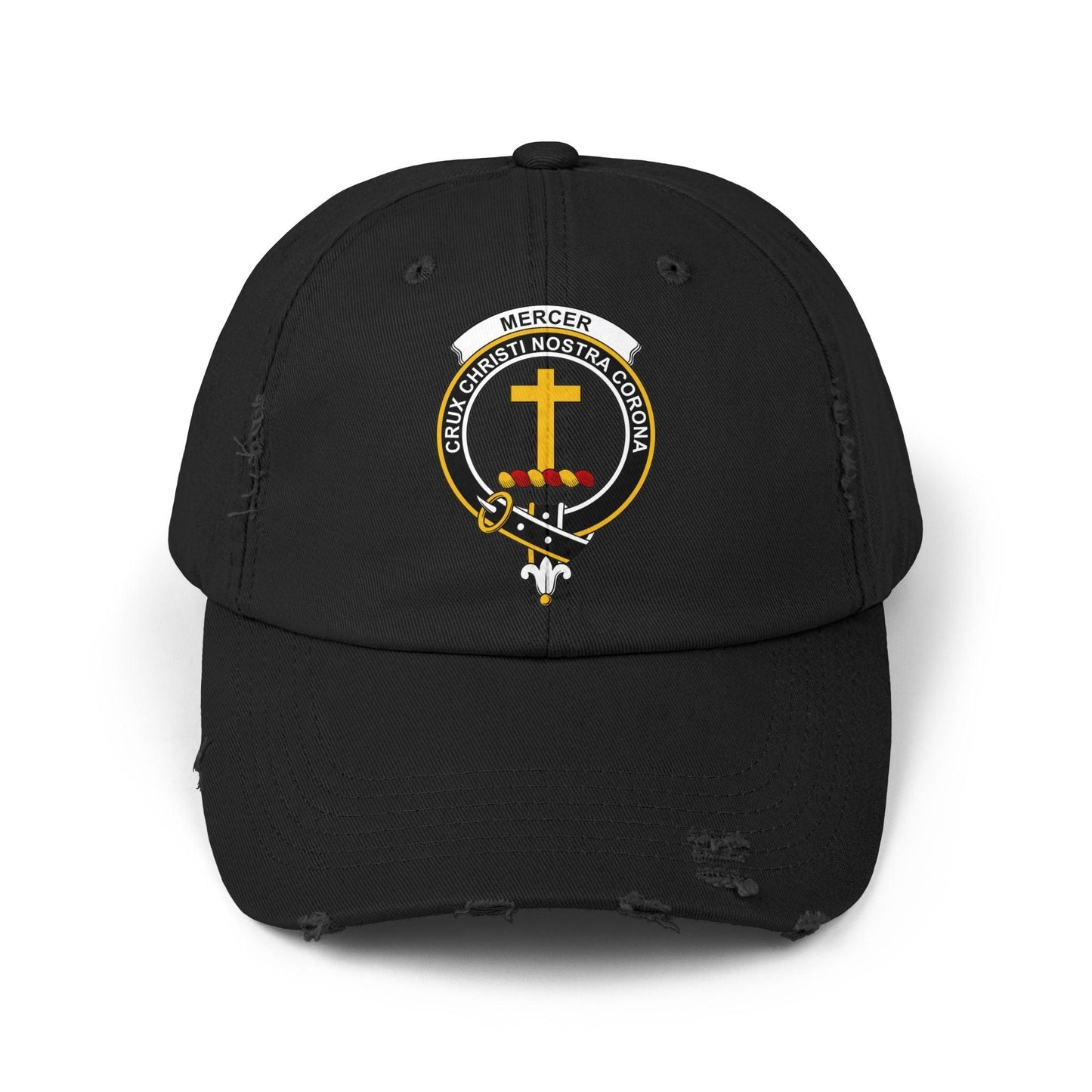 Mercer Clan Crest Scottish Distressed Baseball Cap - Celtic Ancestry Gifts