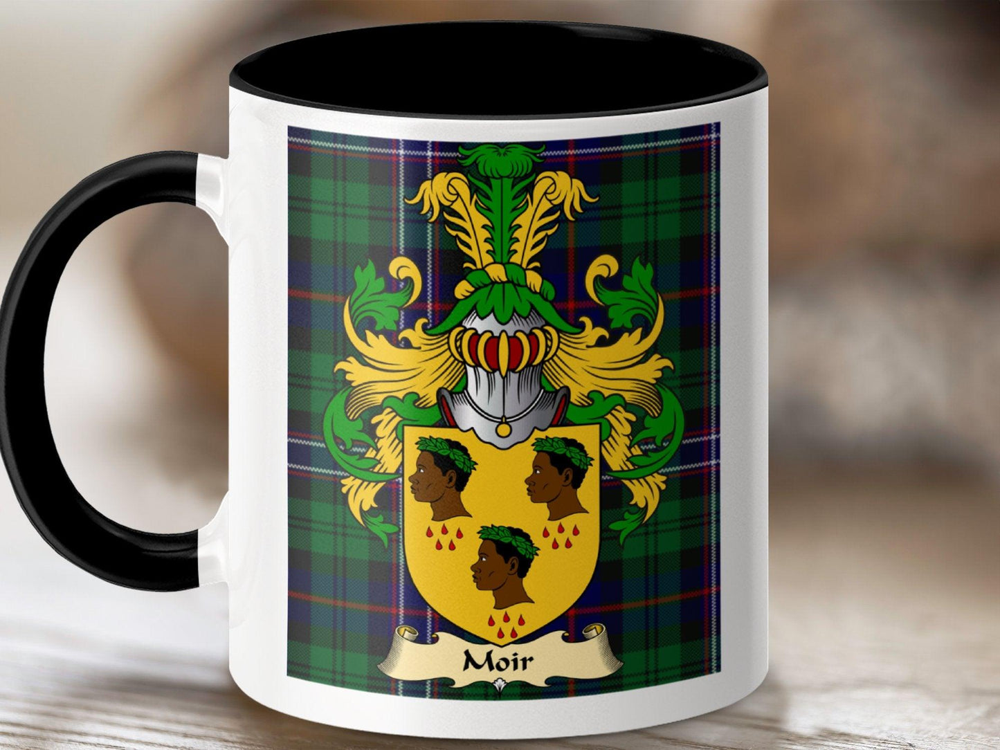Moir Clan Surname Coat Of Arms Tartan Mug - Celtic Ancestry Gifts
