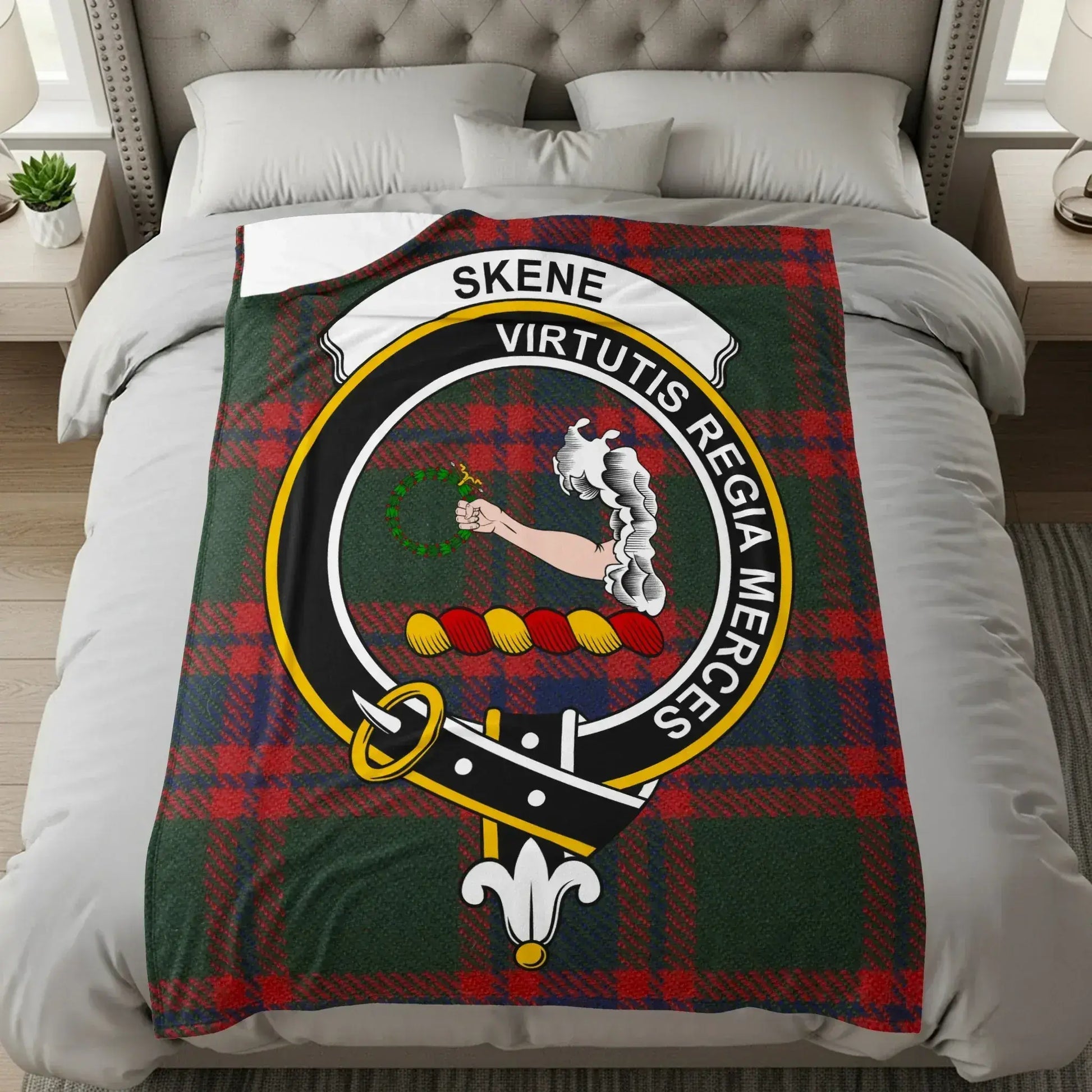 Clan Skene Tartan Plaid Blanket with Family Crest product