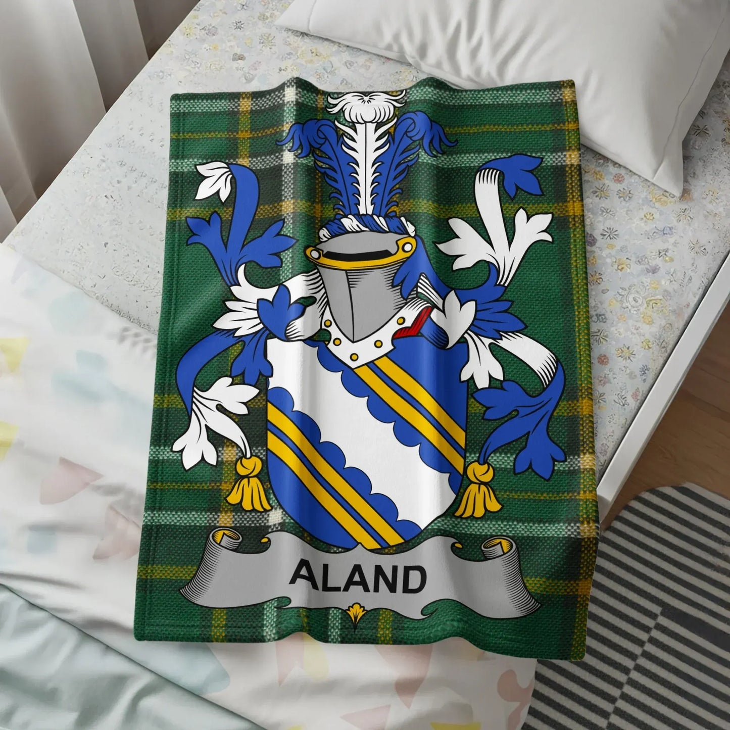 Aland Family Crest Tartan Throw Blanket product