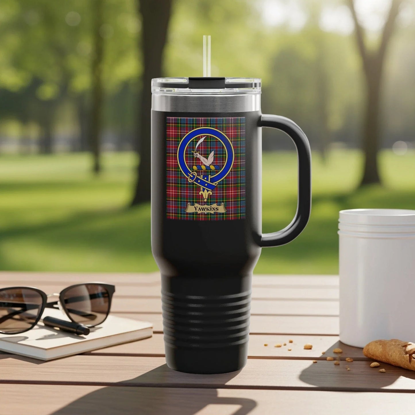 Stylish Black Travel Tumbler with Plaid Pattern product