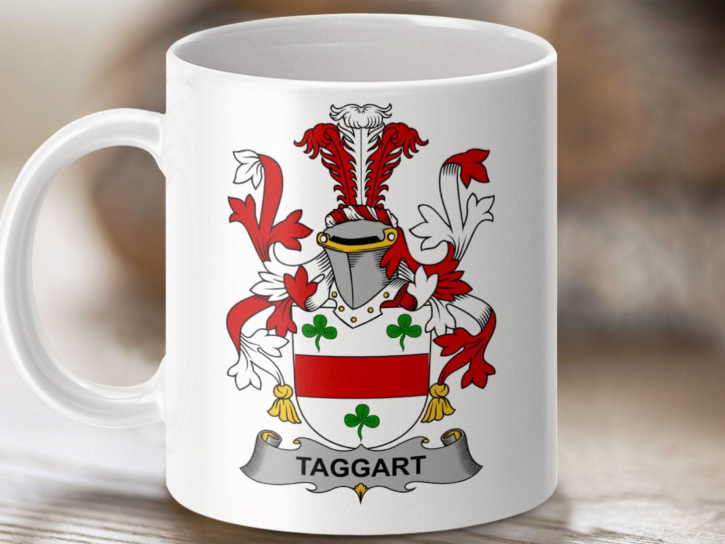 Taggart Family Crest Coat of Arms Shield Mug - Celtic Ancestry Gifts