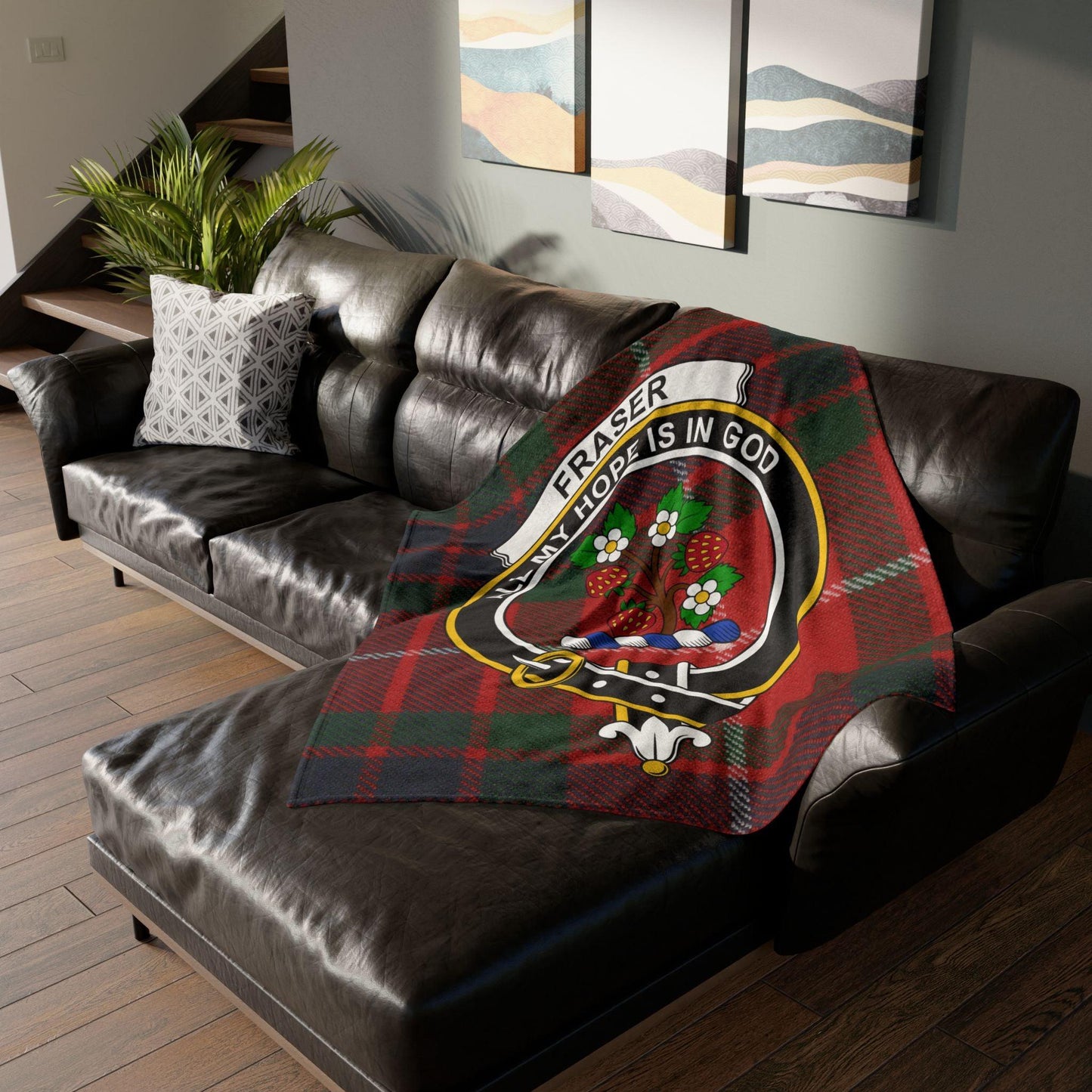 Fraser Clan Tartan Blanket – Scottish Crest Throw - Celtic Ancestry Gifts