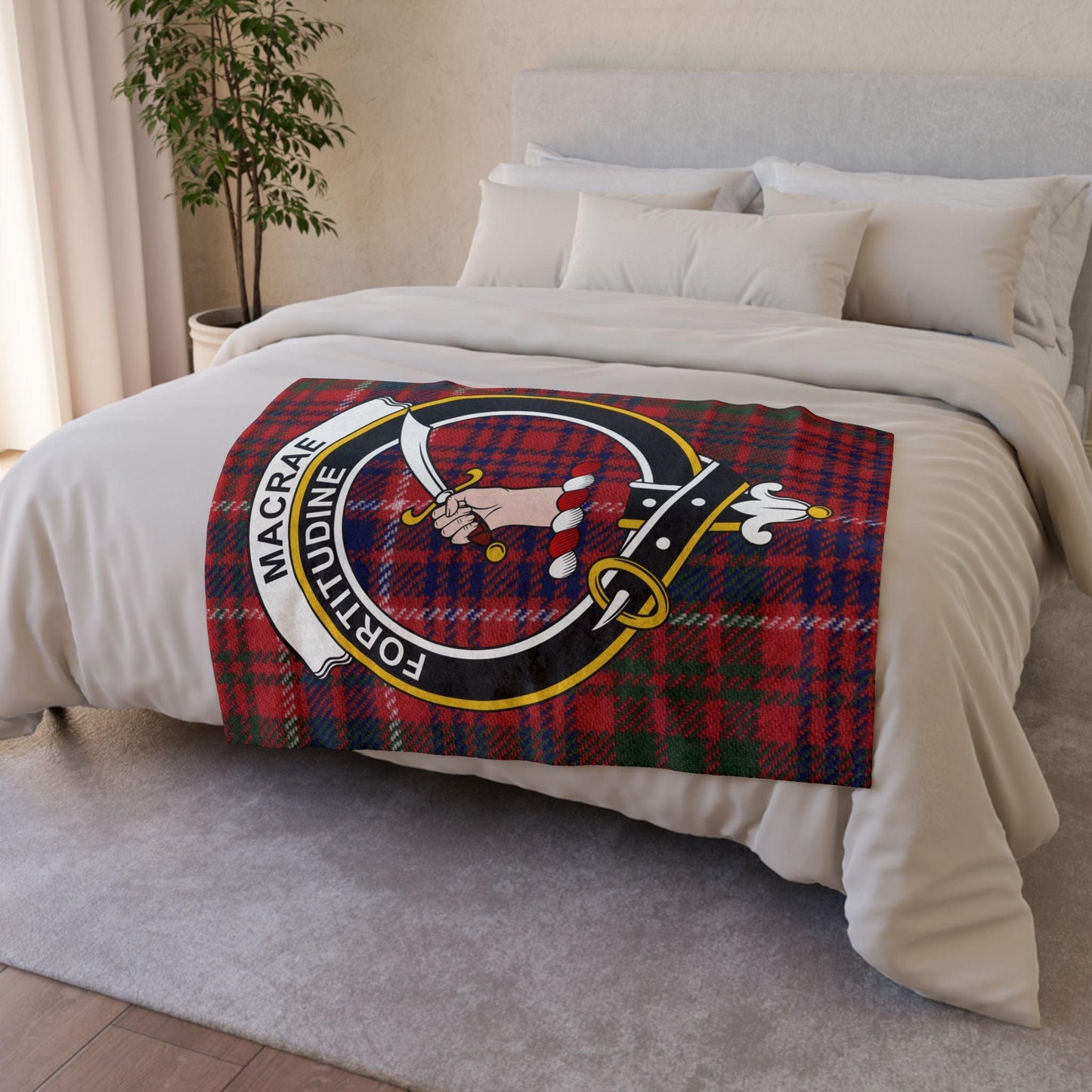 MacRae Clan Tartan Blanket – Scottish Crest Throw, Soft & Cozy