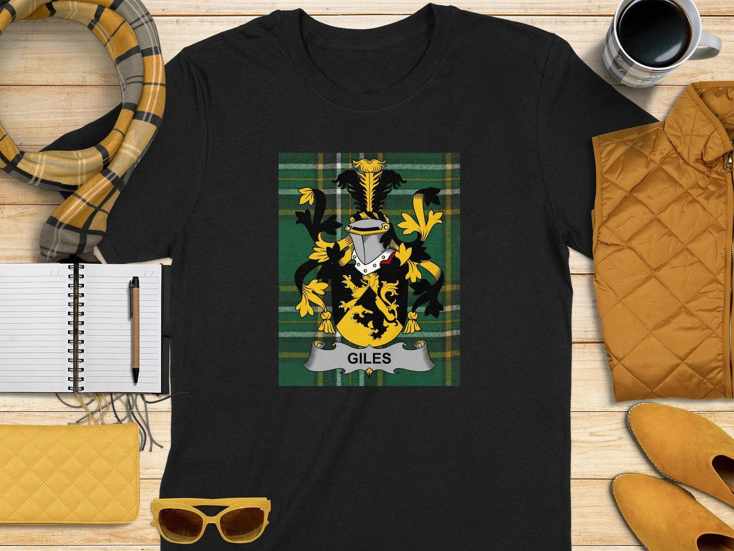 Giles Family Crest Irish National Tartan T-Shirt - Celtic Ancestry Gifts