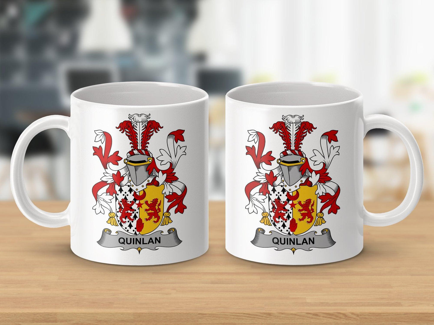 Quinlan Family Crest Coat Of Arms Shield Mug - Celtic Ancestry Gifts