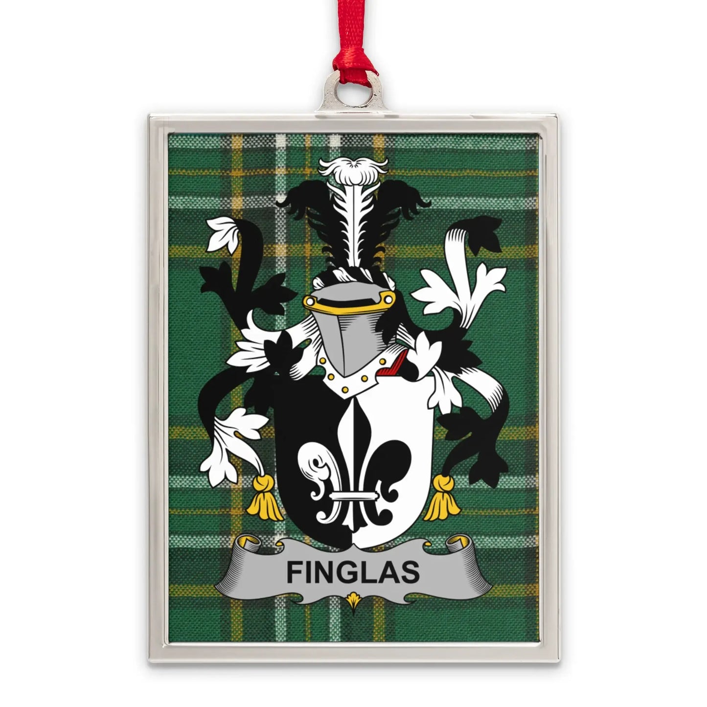 Finglas Family Crest with Plaid Design Ornament product
