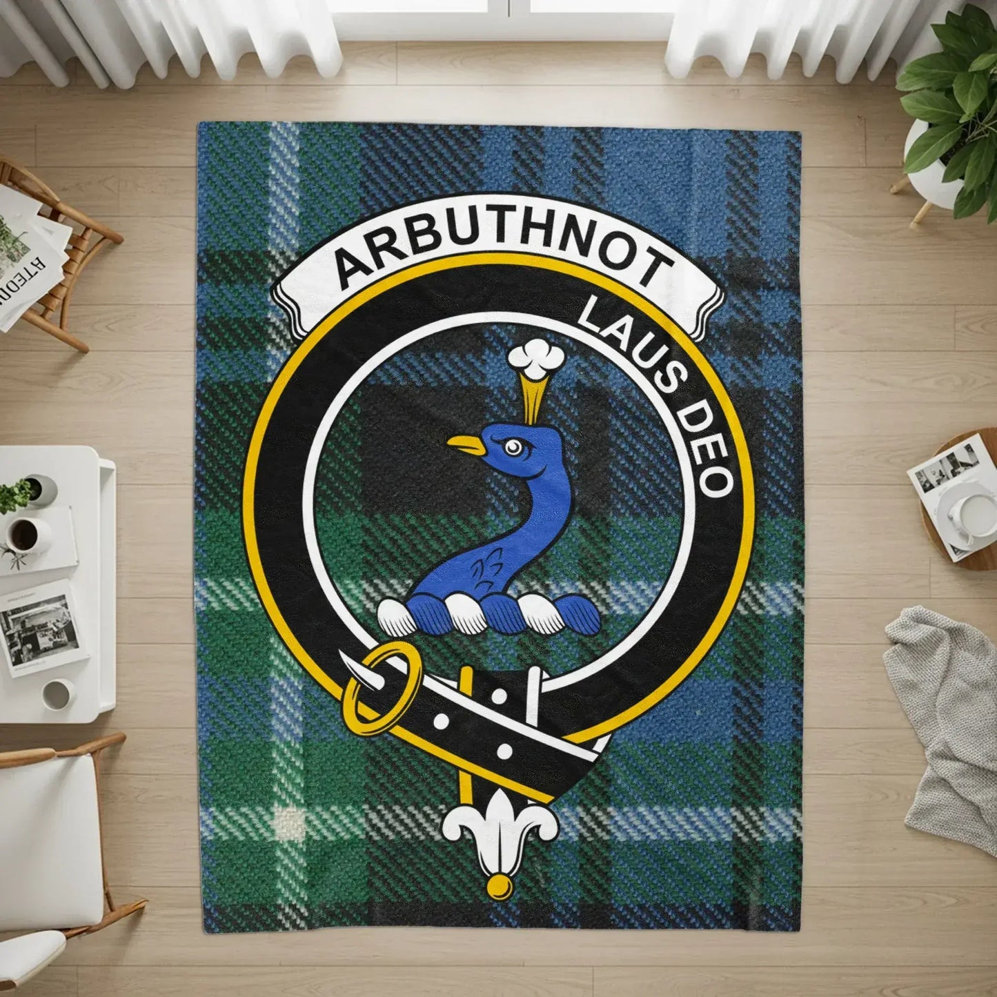 Arbuthnot Laus Deo Blue Green Tartan Rug product