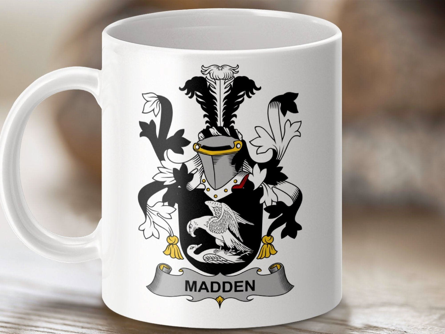 Madden Surname Irish Family Crest Emblem Mug - Celtic Ancestry Gifts