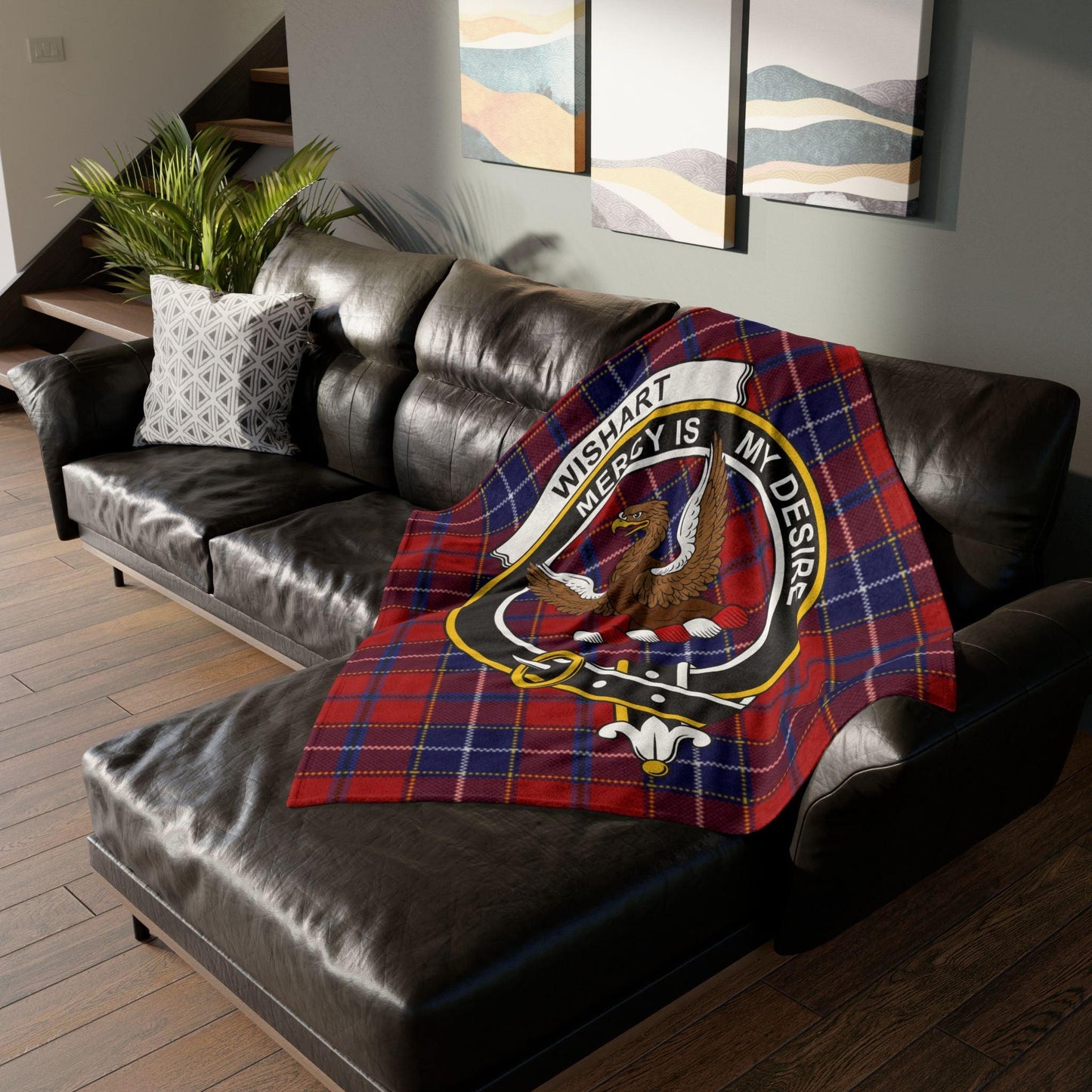 Wishart Clan Tartan Blanket – Scottish Crest Throw - Celtic Ancestry Gifts