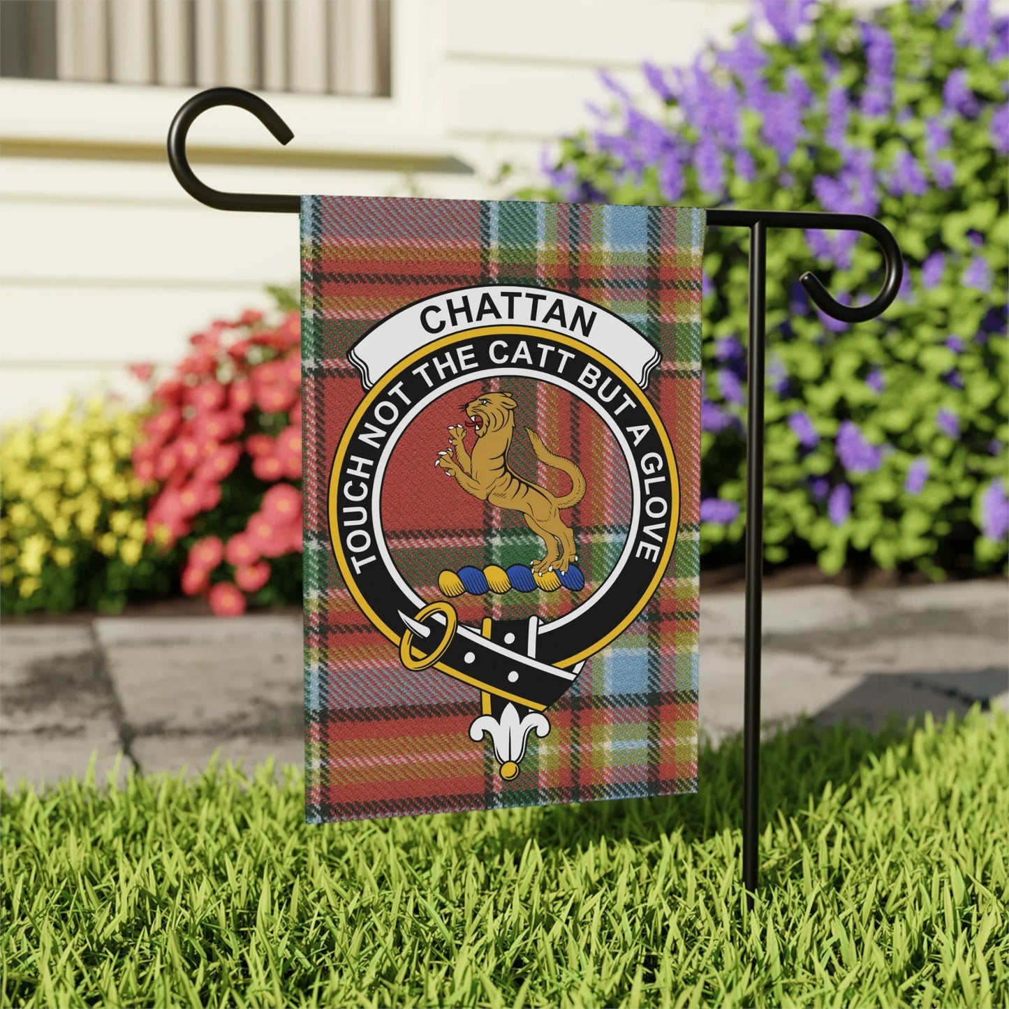 Chattan Touch Not The Catt But A Glove garden flag product