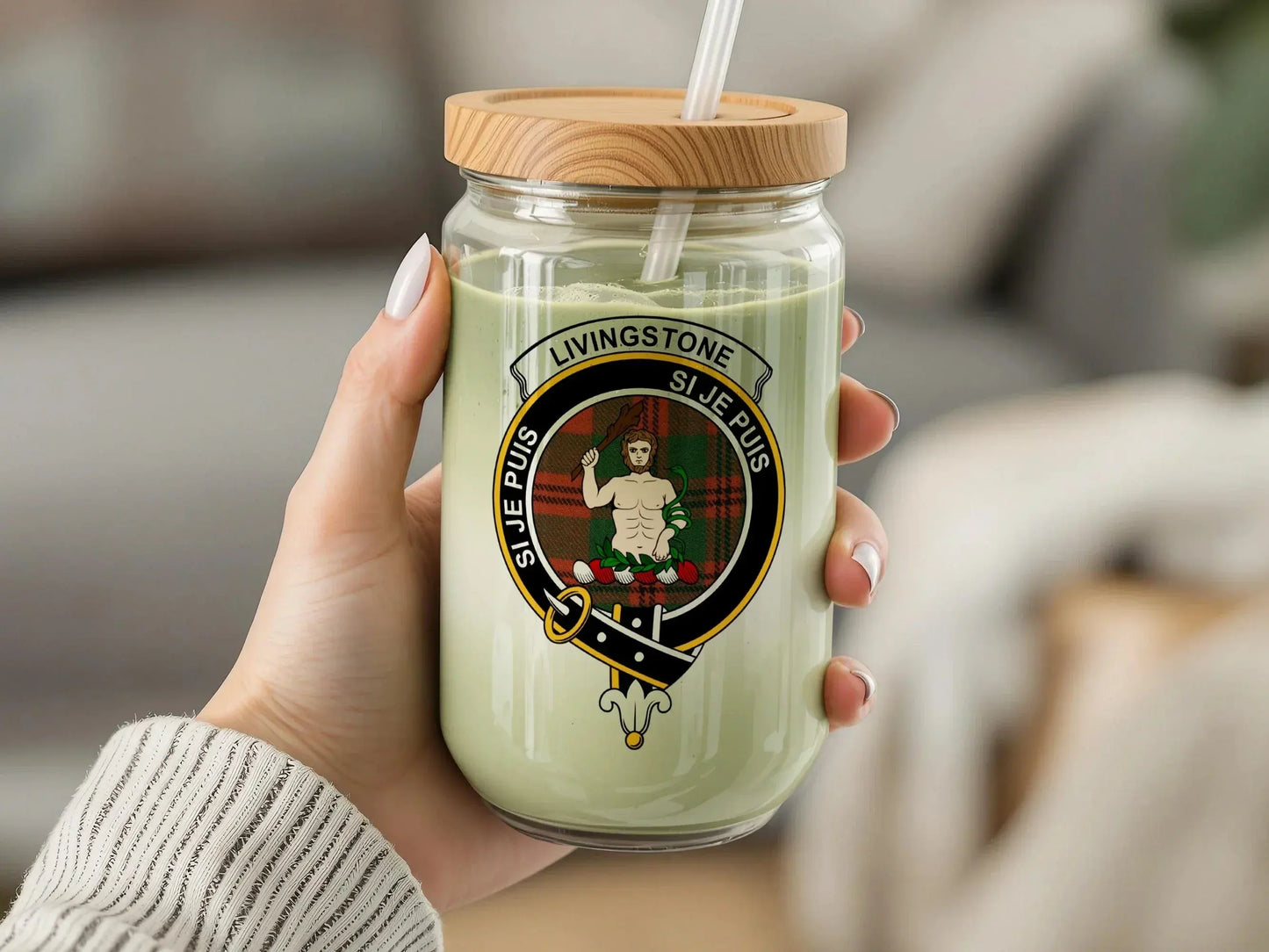 Unique Livingstone Clan Crest Green Candle product