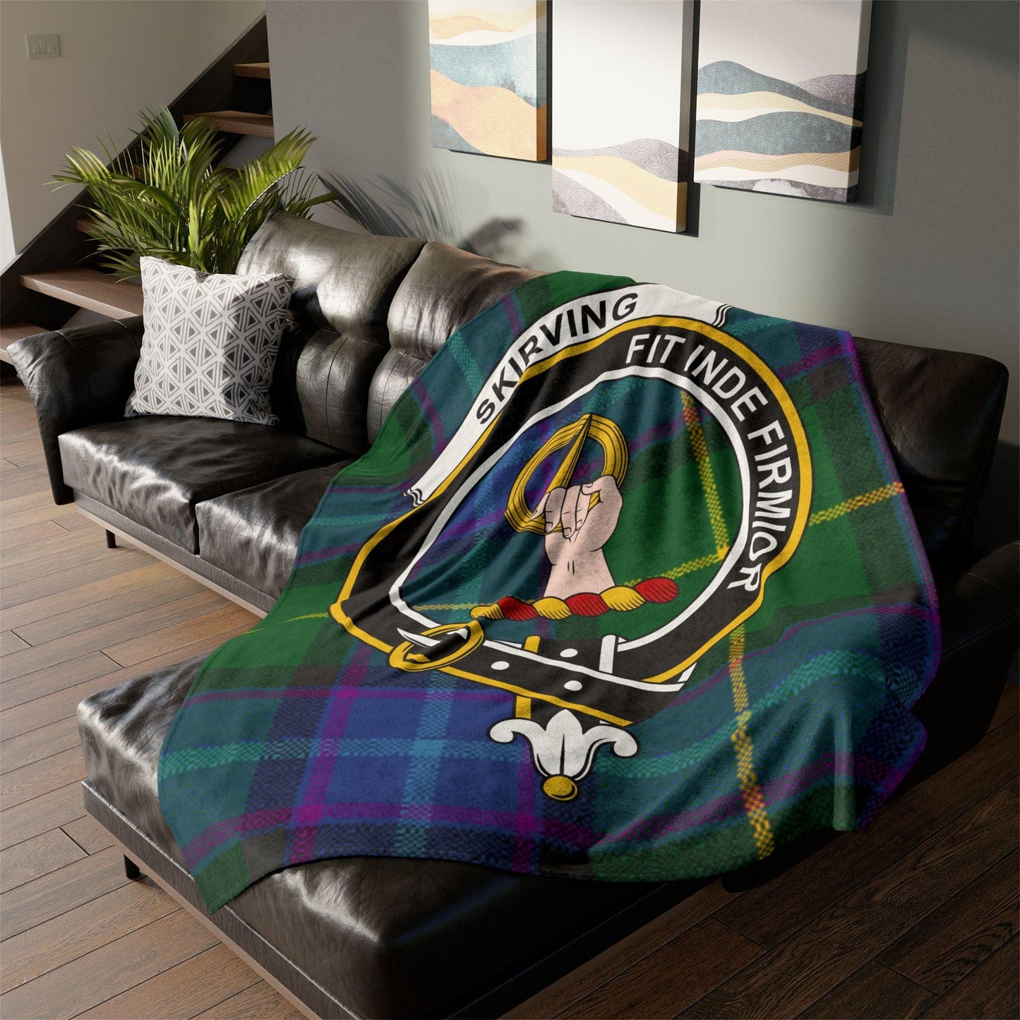 Skirving Clan Tartan Blanket – Scottish Crest Throw