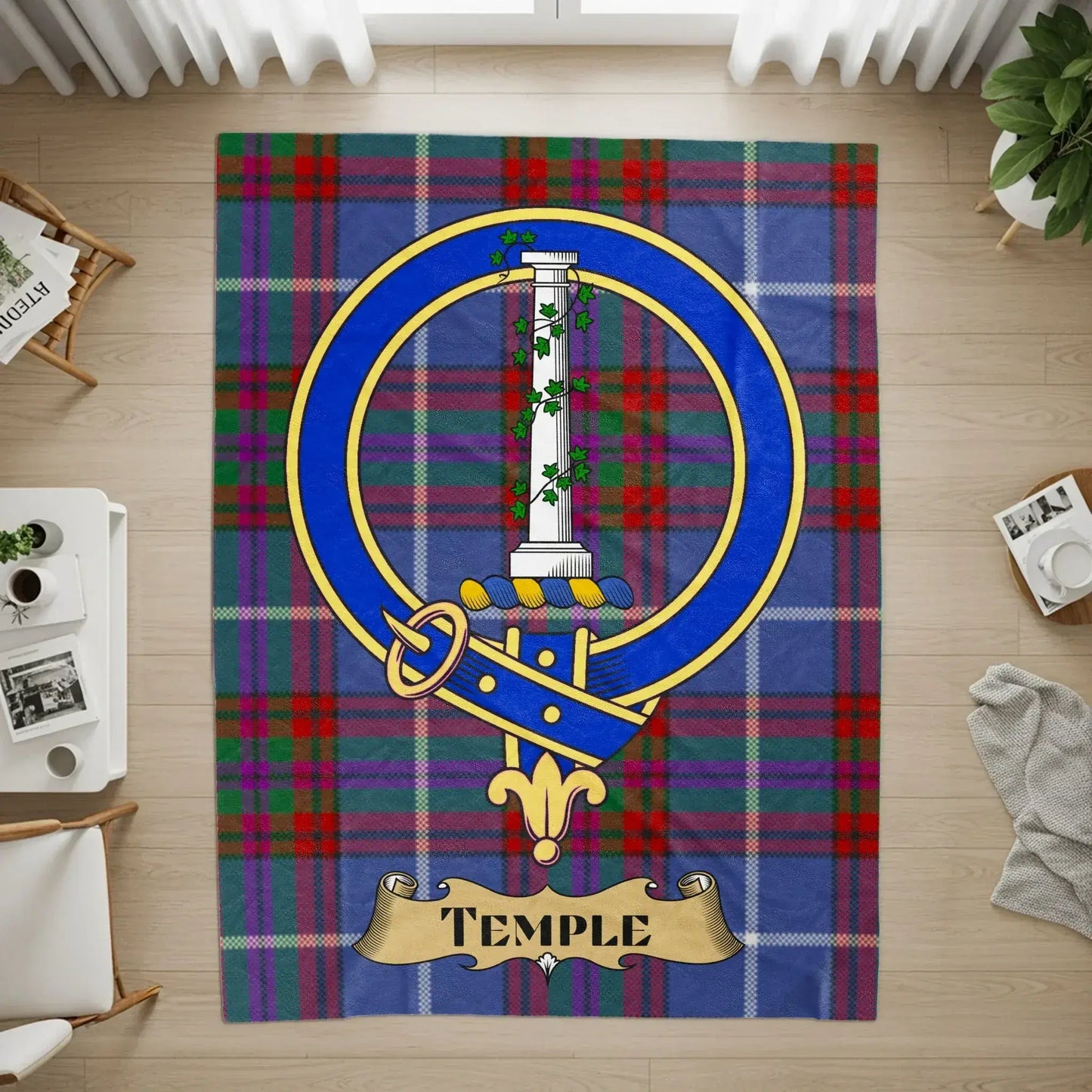 Temple Family Tartan Crest Personalized Rug product