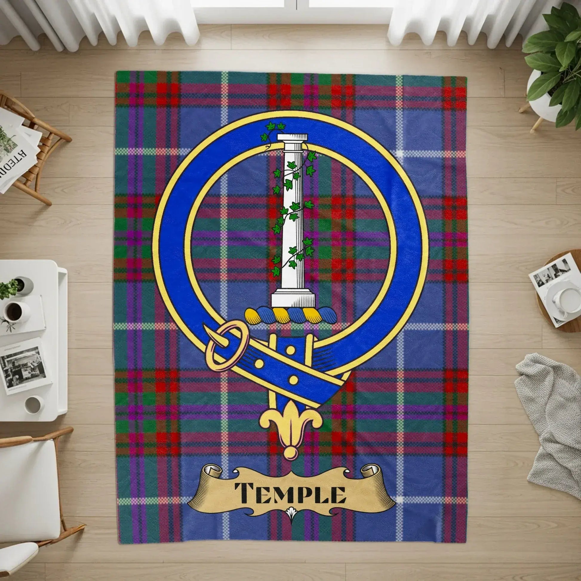 Temple Family Tartan Crest Personalized Rug product