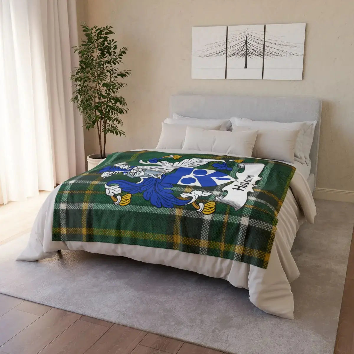 Elegant Green and Blue Plaid Pattern Blanket product
