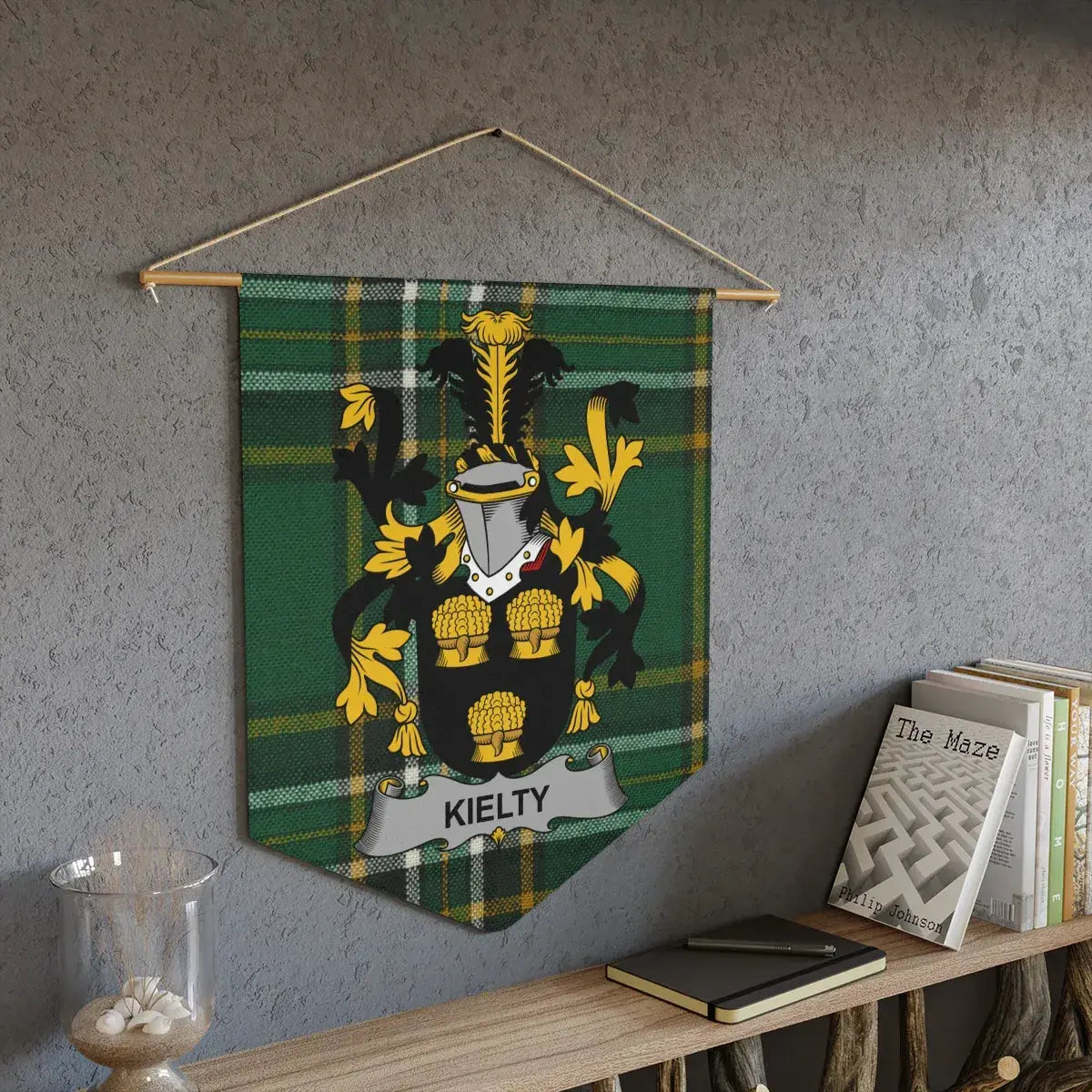 Custom Family Crest with Checkered Background Tapestry product