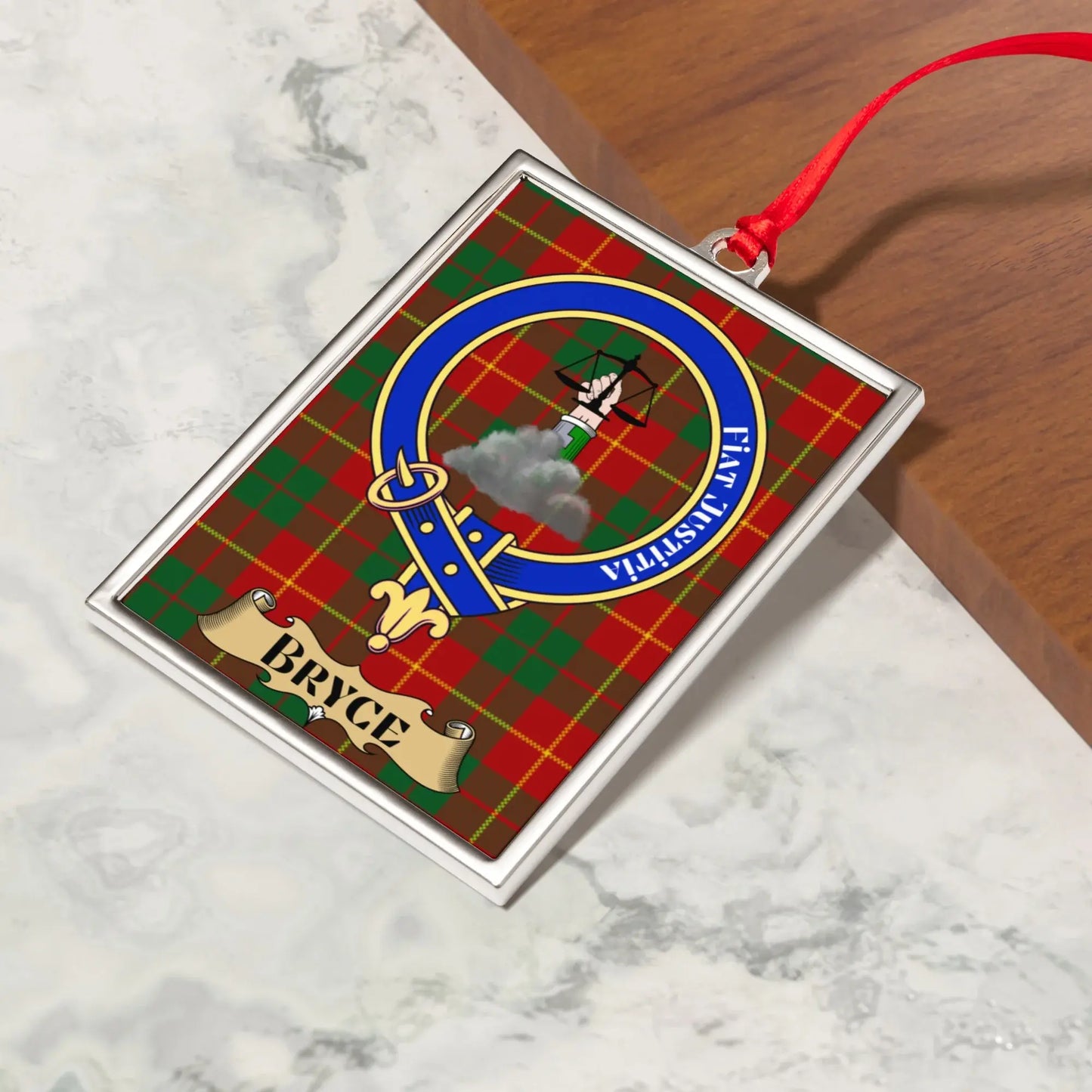 Bruce Family Tartan Crest Metal Ornament product