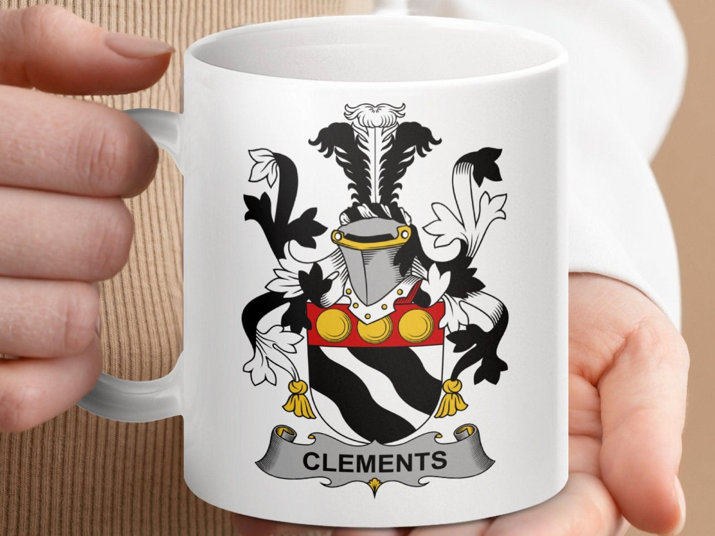 Clements Surname Family Crest Irish Coat Of Arms Mug - Celtic Ancestry Gifts