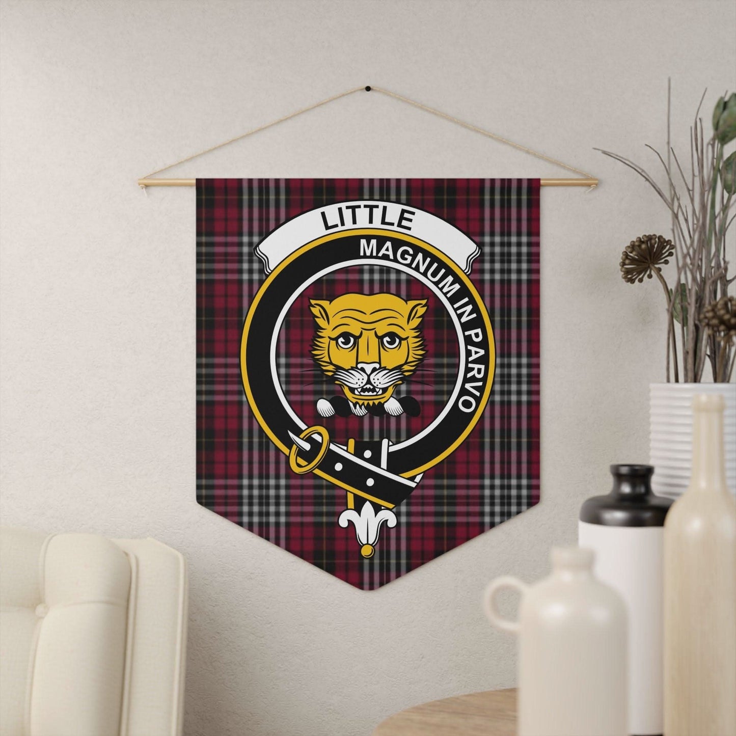 Little Magnum Parvo Tiger Crest Plaid Design Wall Pennant - Celtic Ancestry Gifts