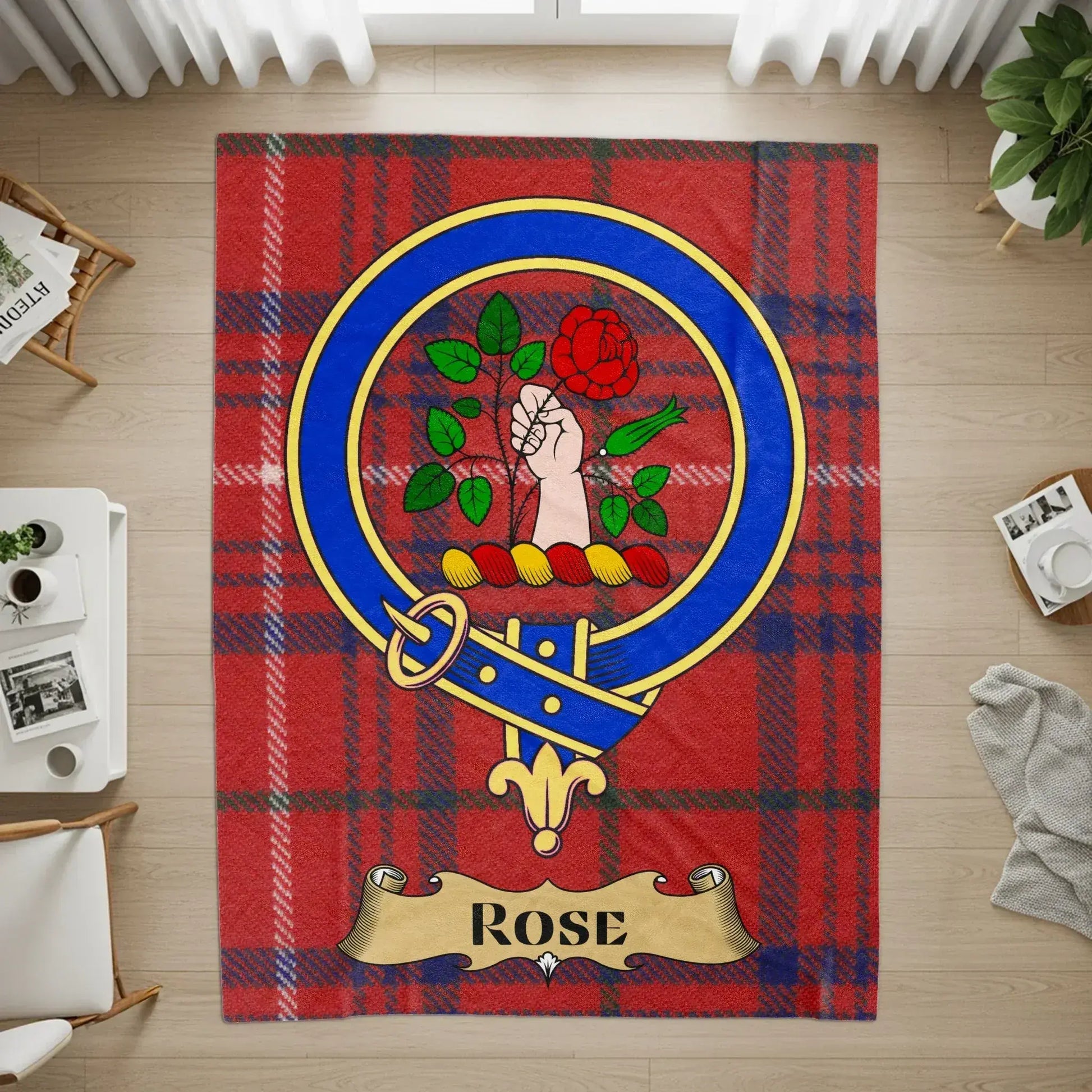 Red Tartan Pattern with Rose Crest Design Rug product